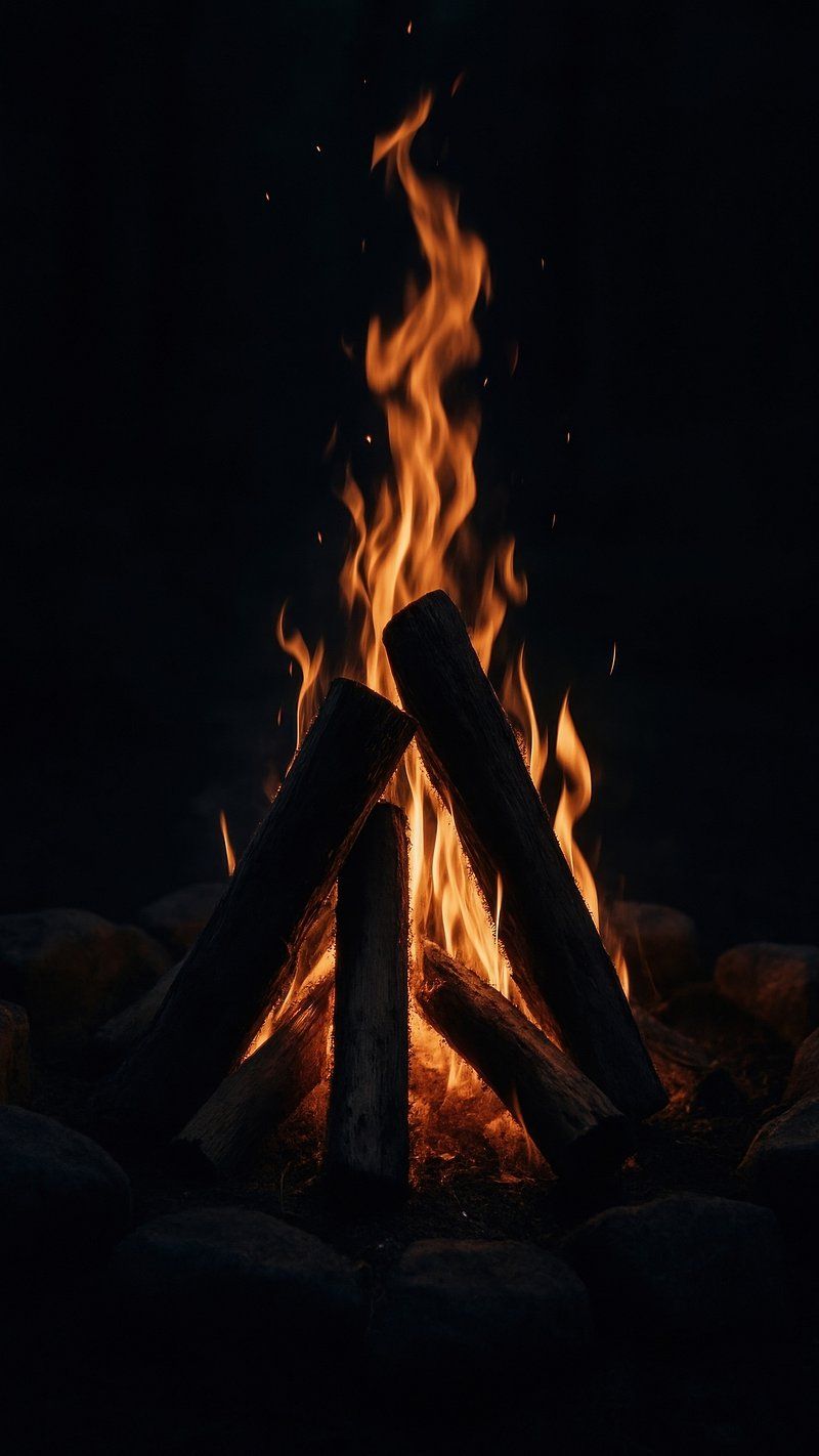 800x1422 Warm glowing campfire in darkness