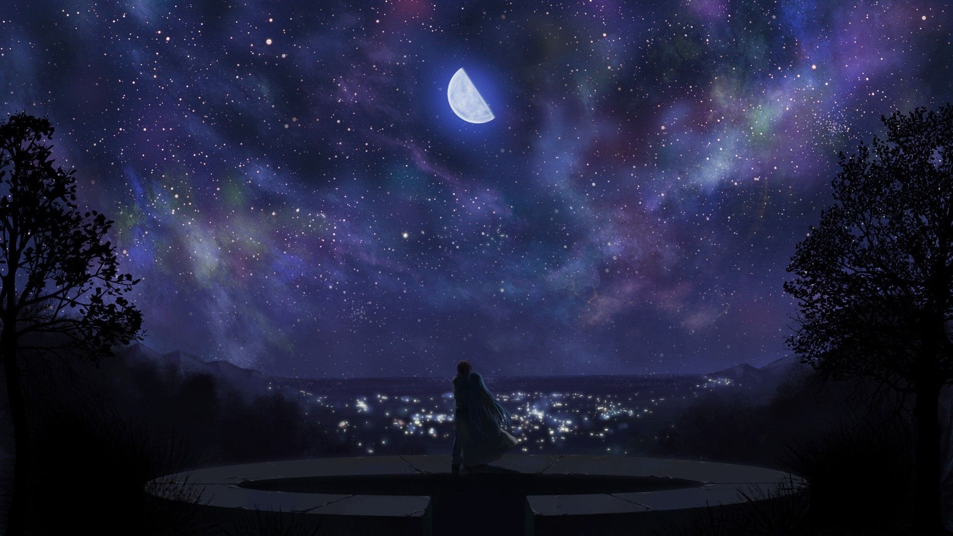 1920x1080 anime, Sky, Moon, Clouds, City Wallpaper HD / Desktop and Mobile Background
