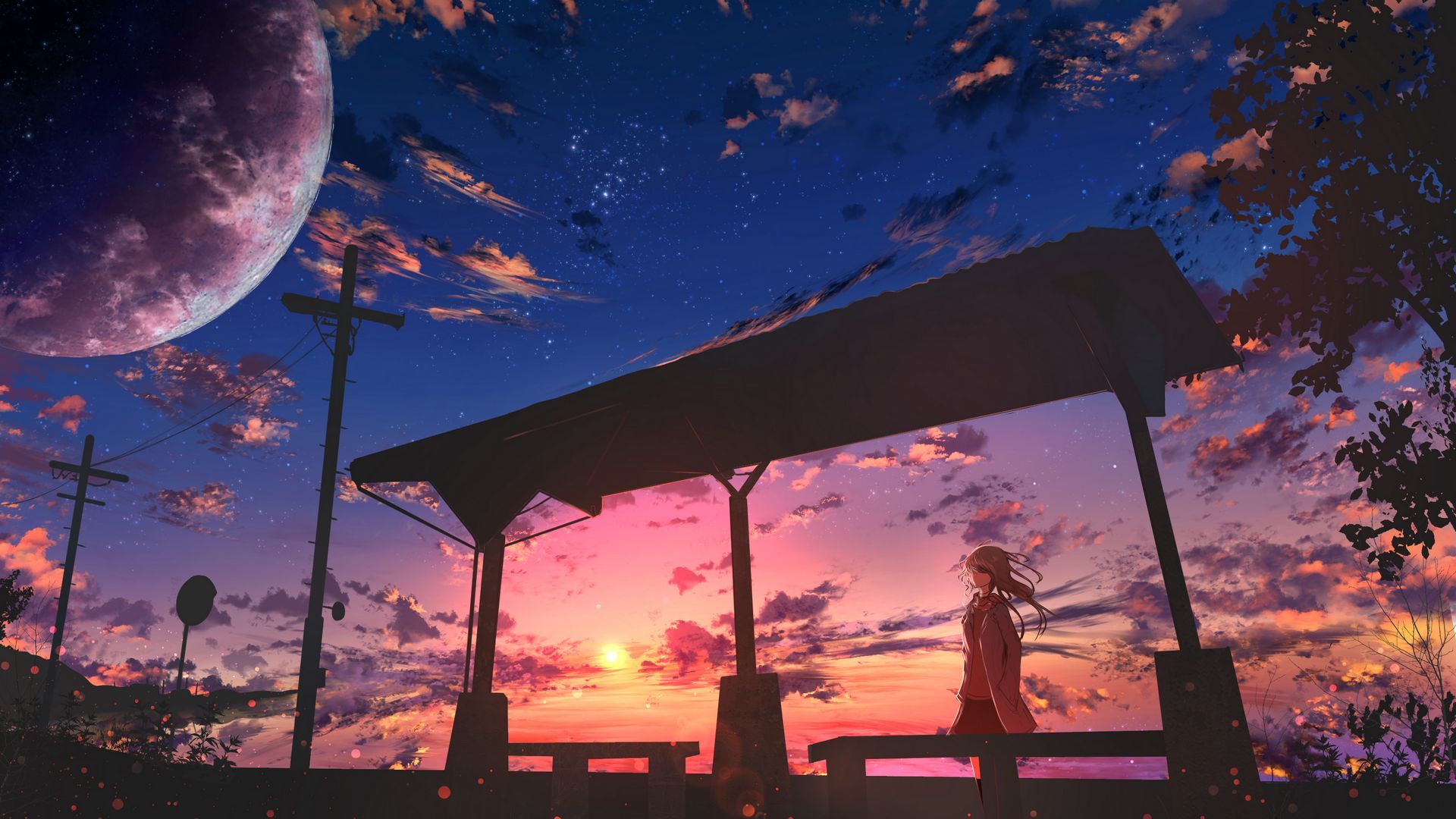 1920x1080 Download wallpaper 1920x1080 girl, twilight, clouds, anime full hd, hdtv, fhd, 1080p HD background