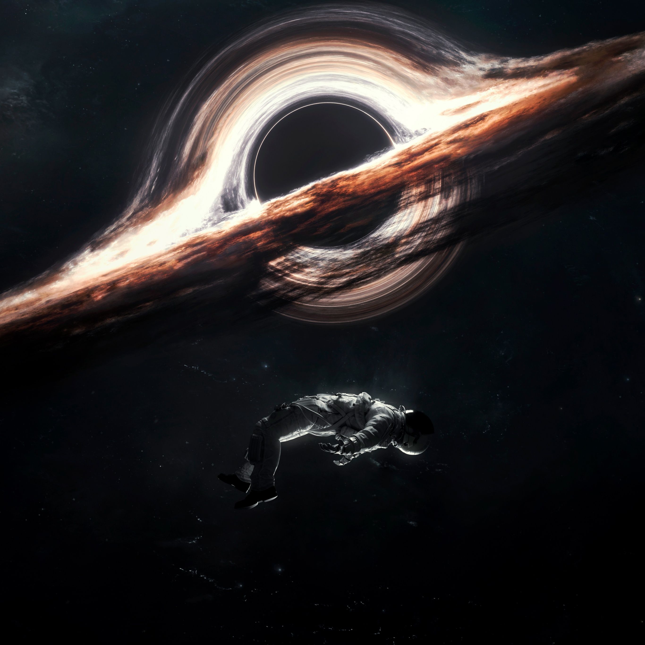 2732x2732 Gargantua black hole Wallpaper 4K, Astronaut, Interstellar, Cosmos
