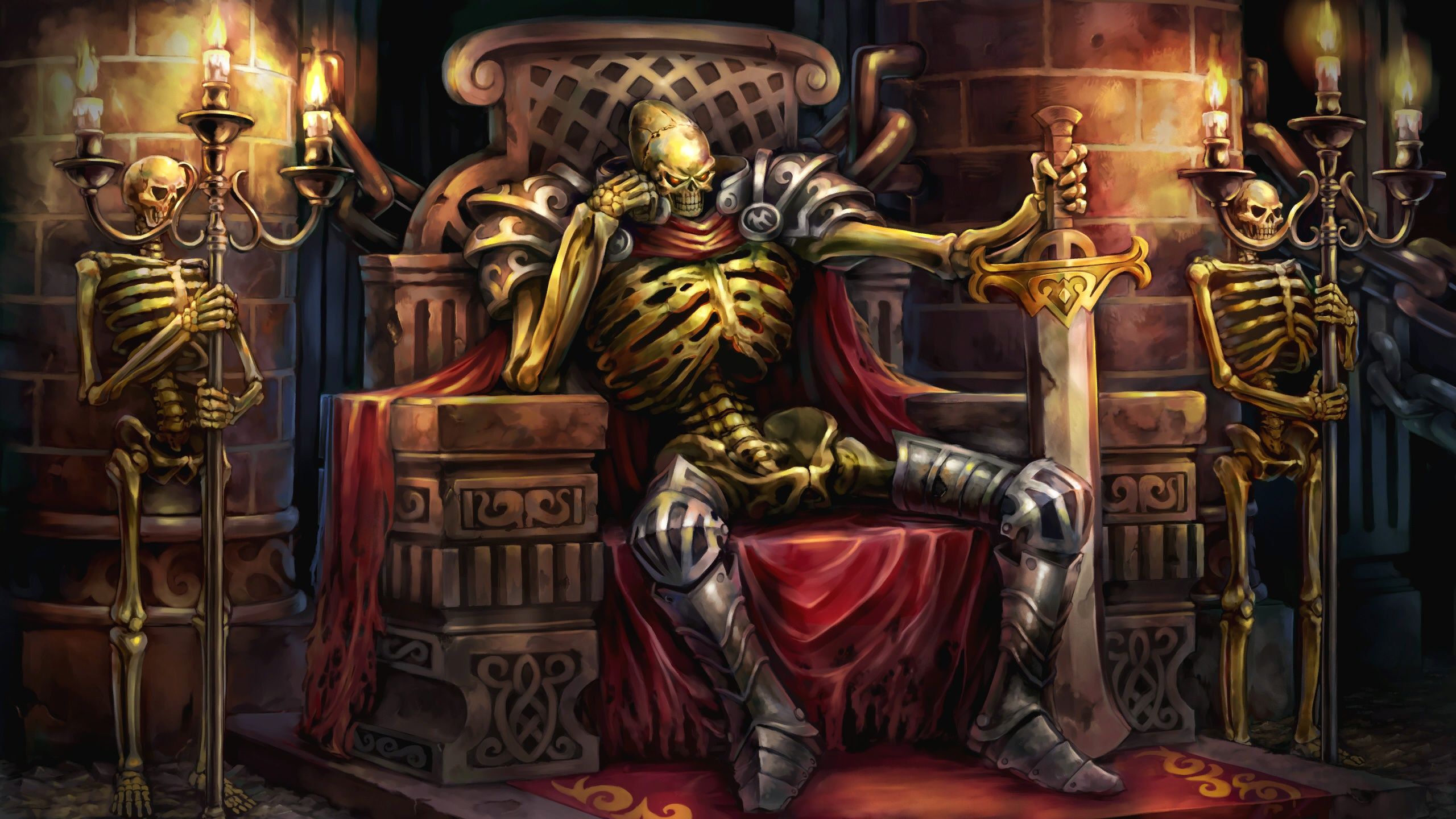 2560x1440 Wallpaper lights, death, sword, candles, chain, skeleton, the guardian, red eyes for mobile and desktop, section игры, resolution 2560x1440