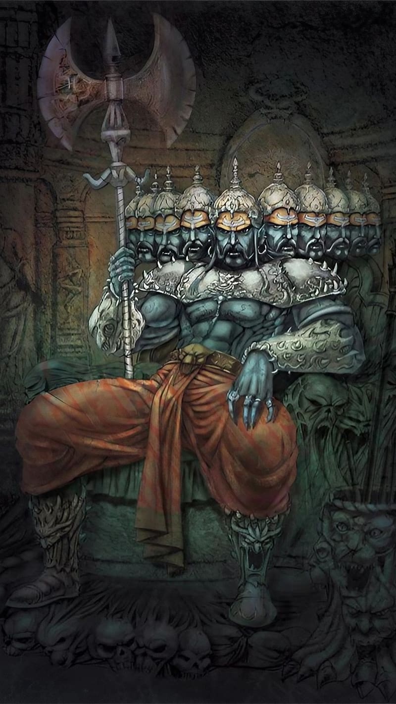800x1422 Ravan Ka, Sitting On Skull Throne, dashanan, ravana sitting on skull throne, HD phone wallpaper