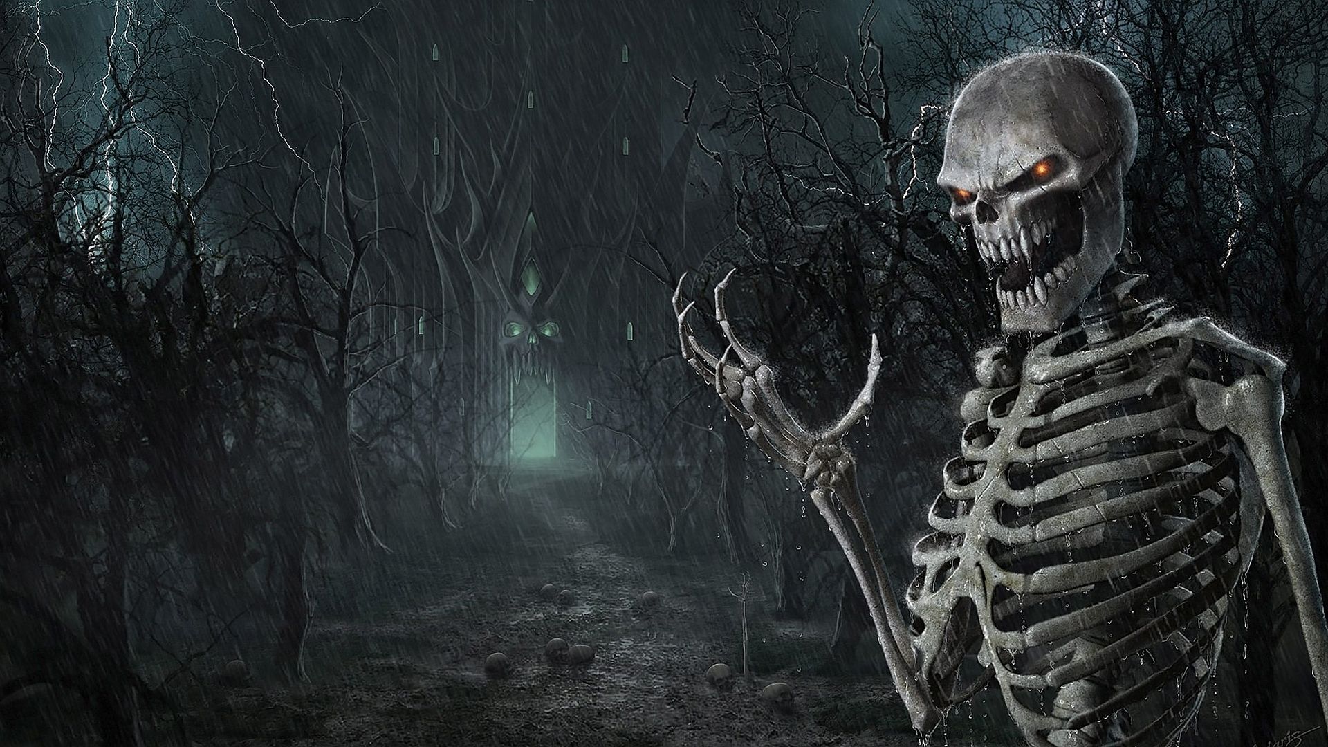 1920x1080 Dark Throne: HD Video Game Wallpaper of the Haunted Skeleton Realmx1080