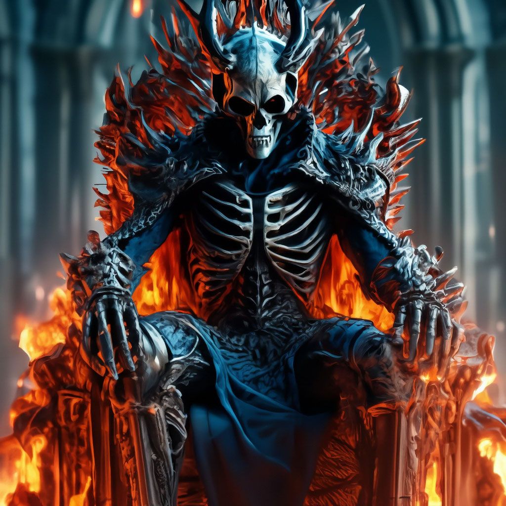 1024x1024 Skeleton demon in blue fire sitting on a throne good quality wallpaper