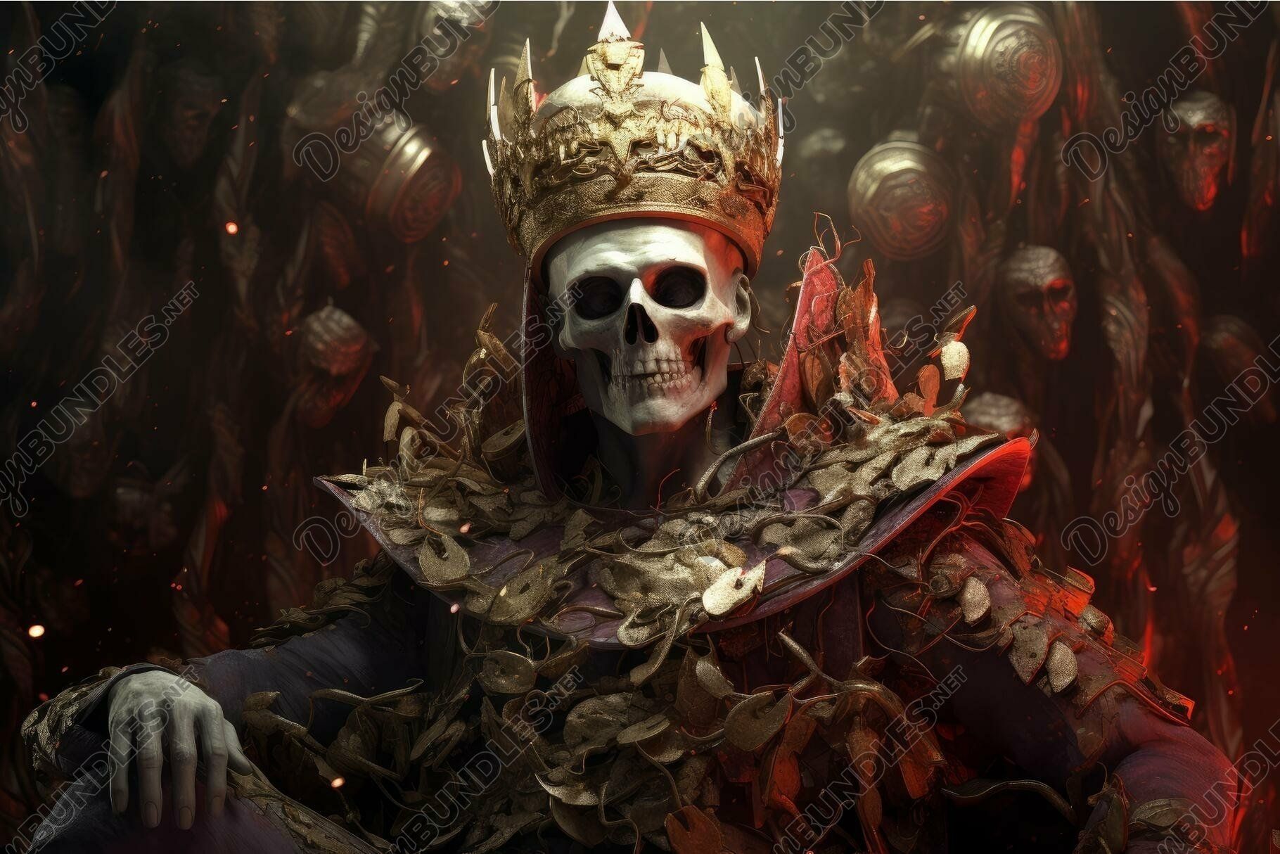 1820x1214 Majestic skull king in dark throne