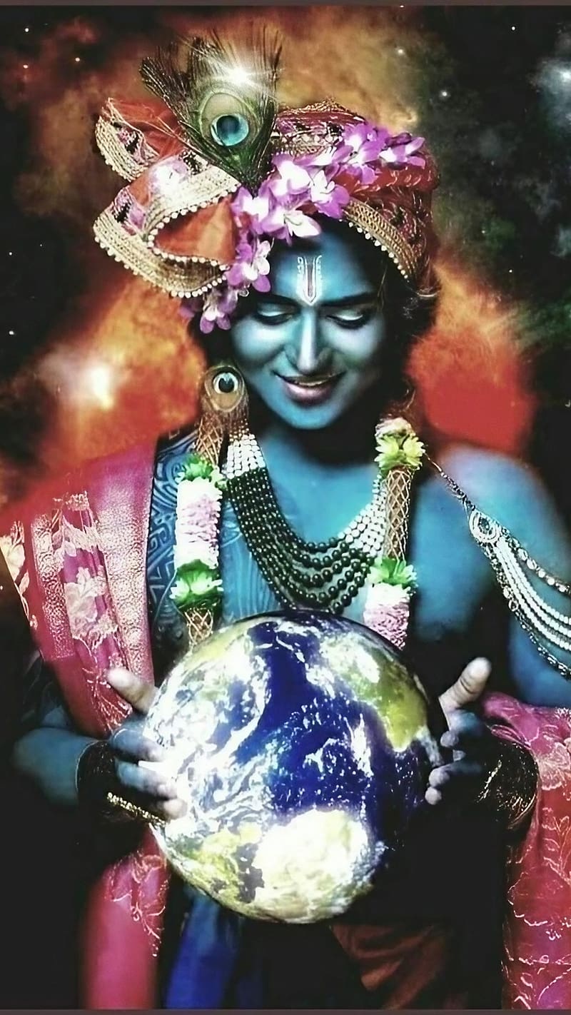 800x1422 God's, Lord Krishna Holding Earth, god, lord krishna, HD phone wallpaper