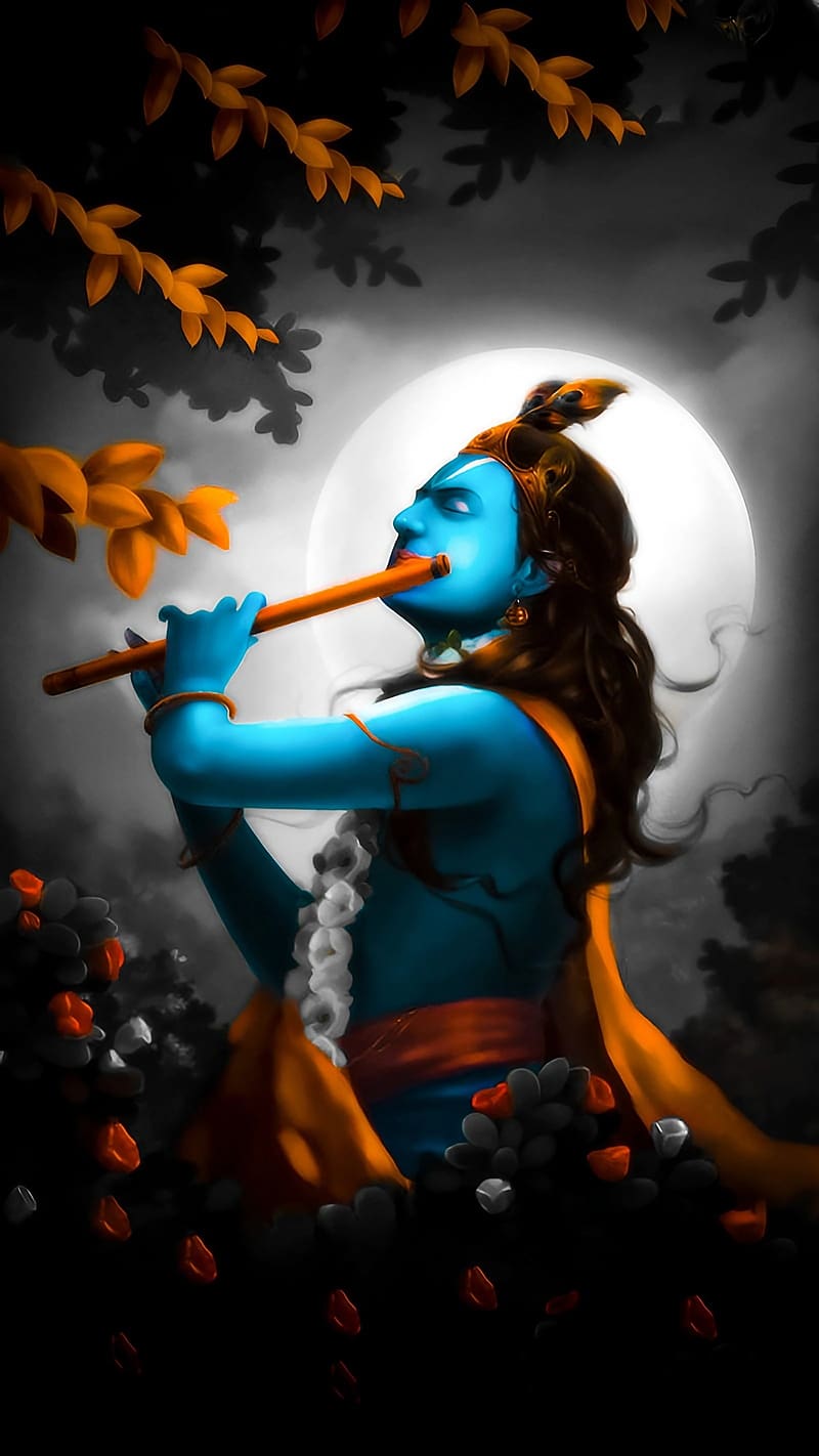 800x1422 Krishna Bhagwan Na, Moon Background, lord krishna, god, HD phone wallpaper