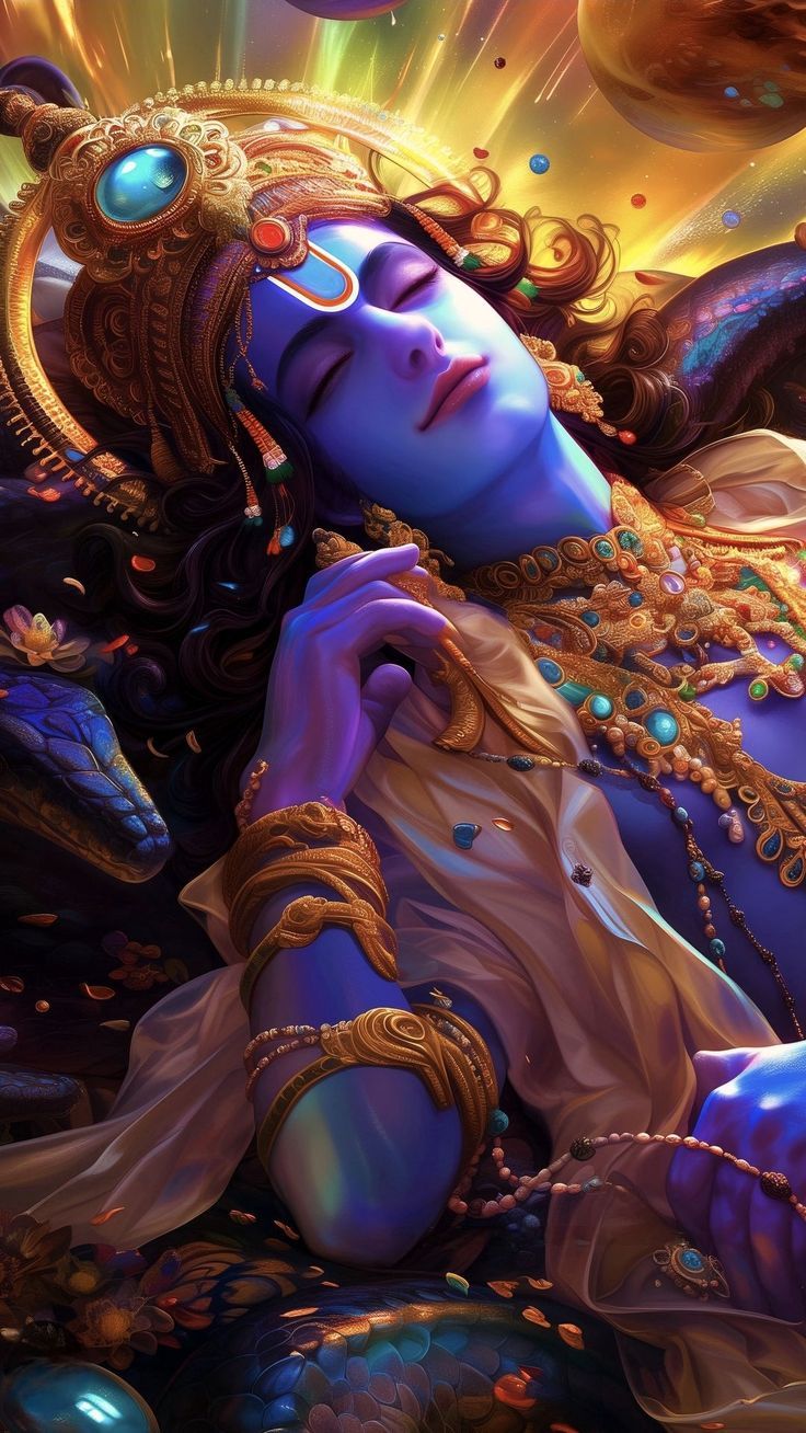 736x1308 free wallpaper 4K vishnu, god, hinduism, religion, jewelry, snake, blue, ai, art for mobile and desktop