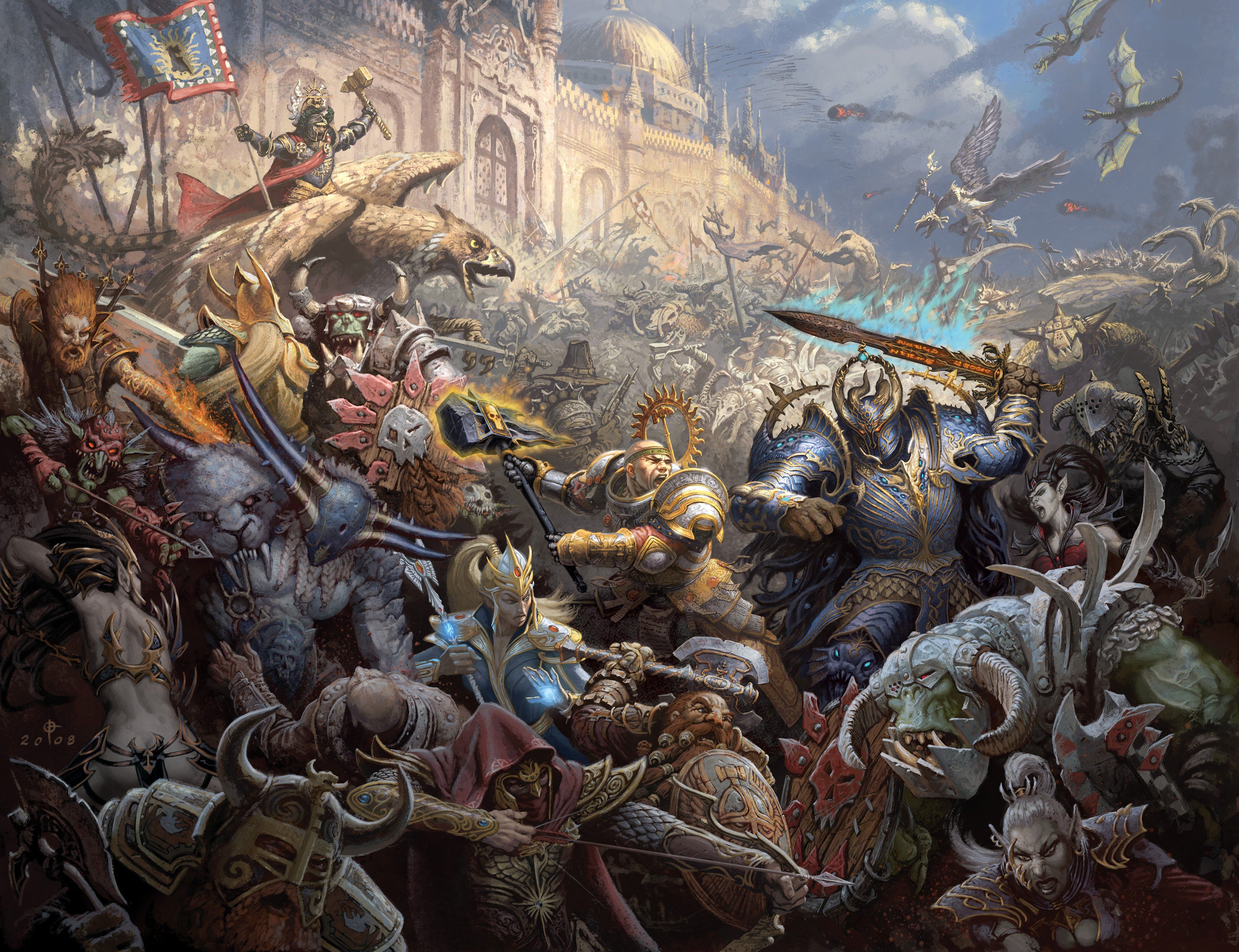 4200x3228 war, Battle, Empire, Chaos, Magi, Warriors, Dwarves, Griffins, Orcs, Elves, Gretchin, Castle, Magic, Assault, Siege Wallpaper HD / Desktop and Mobile Background