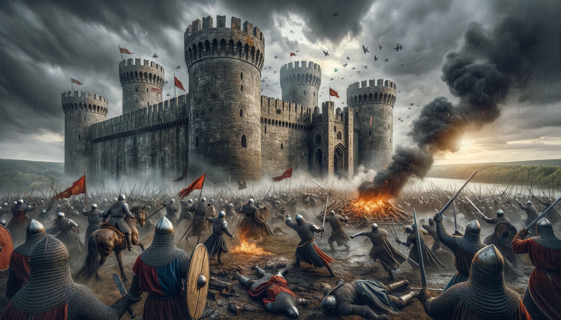 1792x1024 Dramatic Medieval Battle Scene Outside a Fortress. Deep Dream Generator