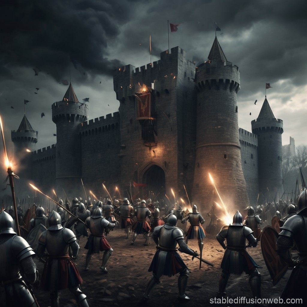 1024x1024 Medieval Siege Scene. Stable Diffusion Online
