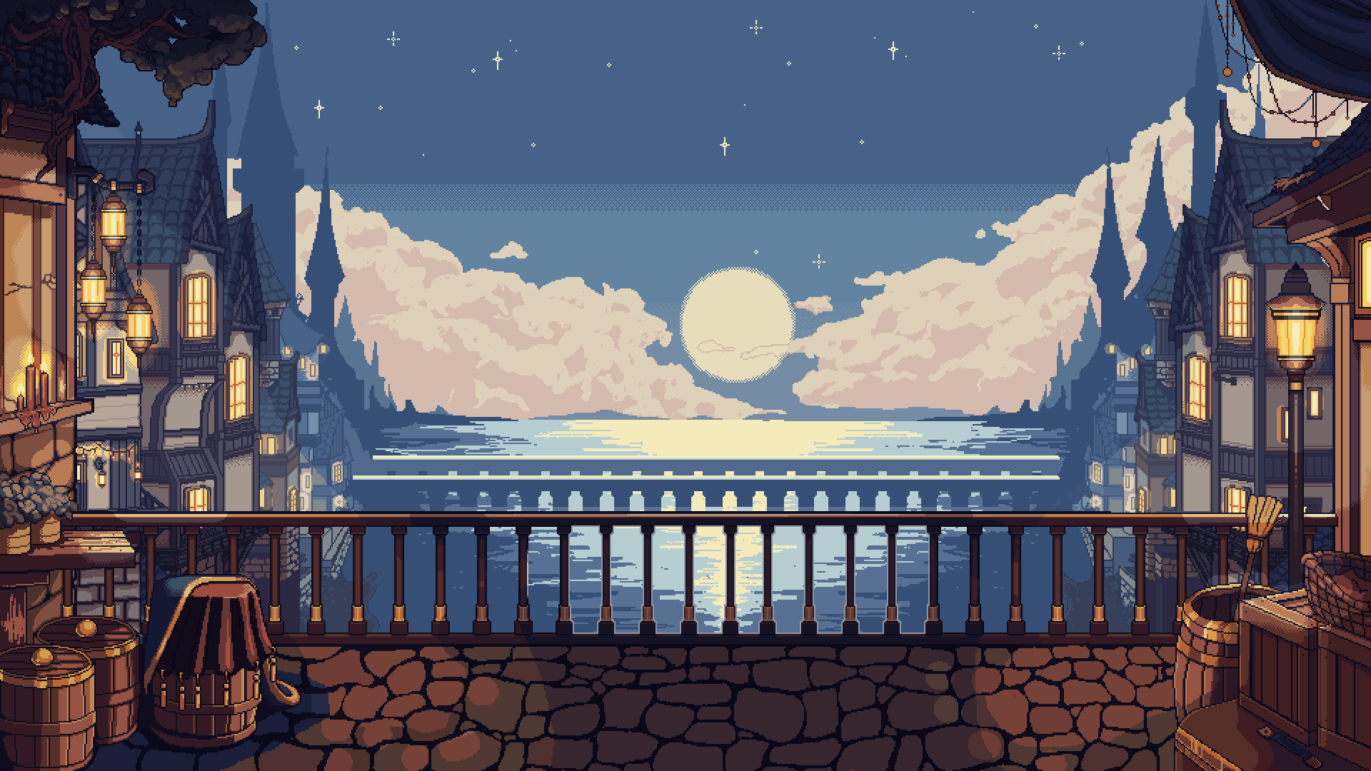 1920x1080 A background I just finished for my Twitch, going to add random animations cycling over it likes cats sleeping and tea on the table