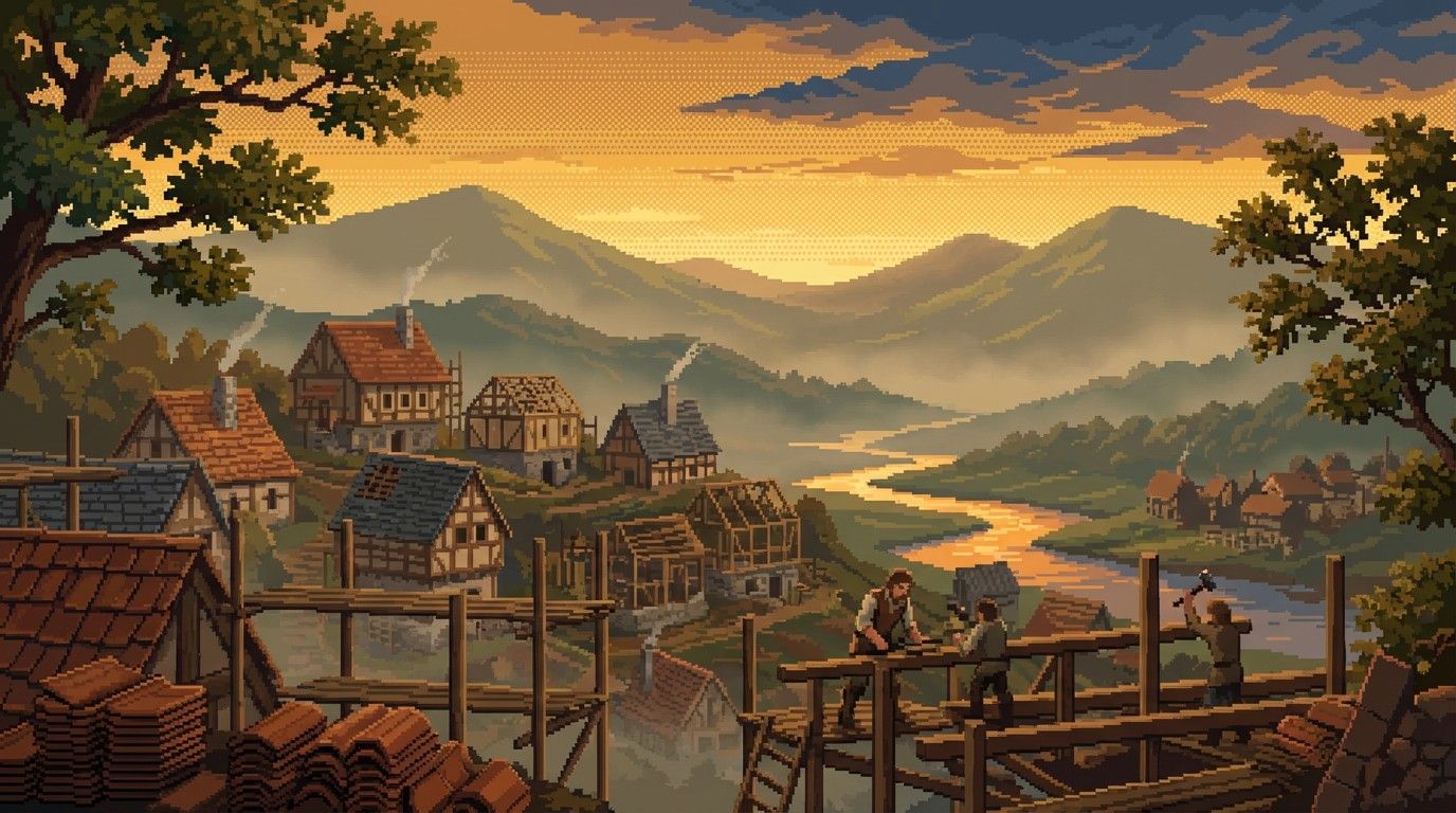 1376x768 Free Medieval Village Sunset Image, Medieval, Village