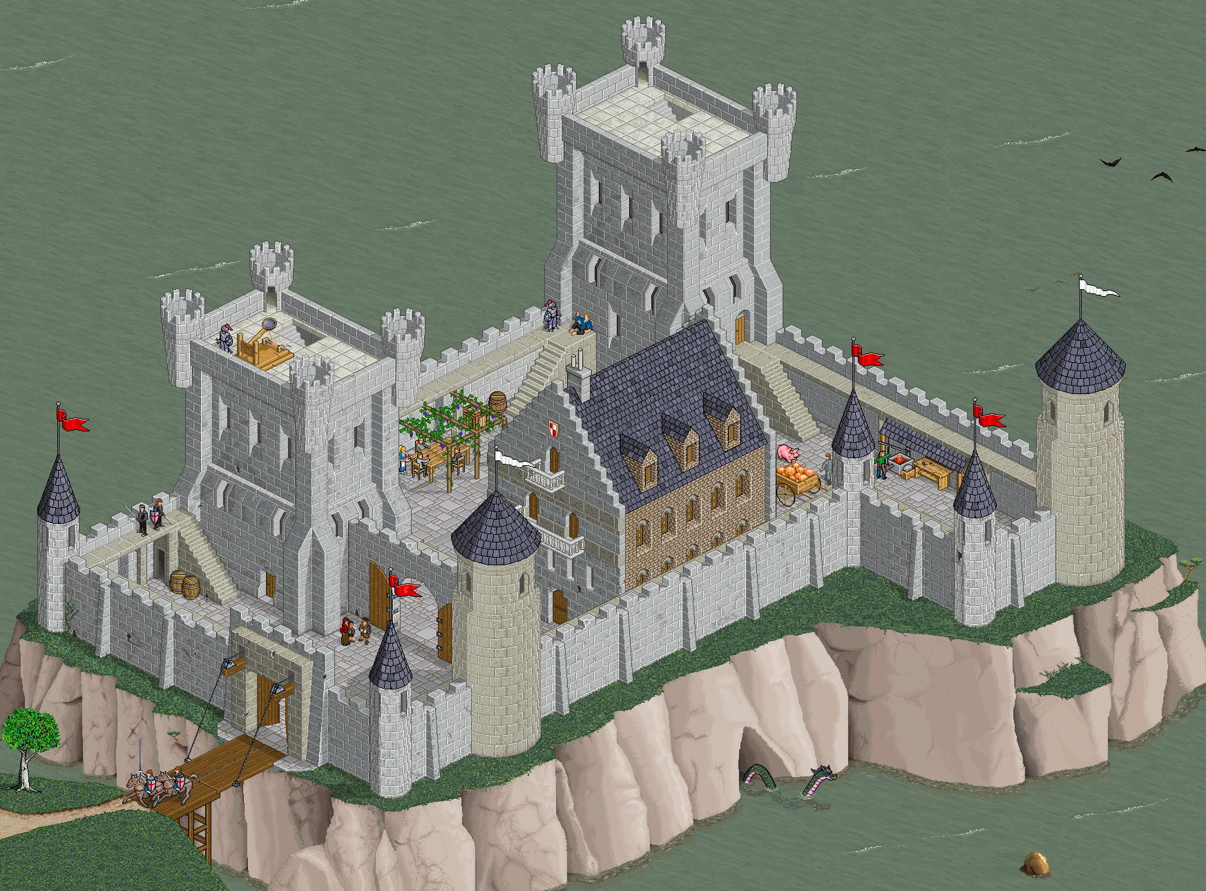 1746x1291 Castle illustration, castle, pixel art, digital art HD wallpaper
