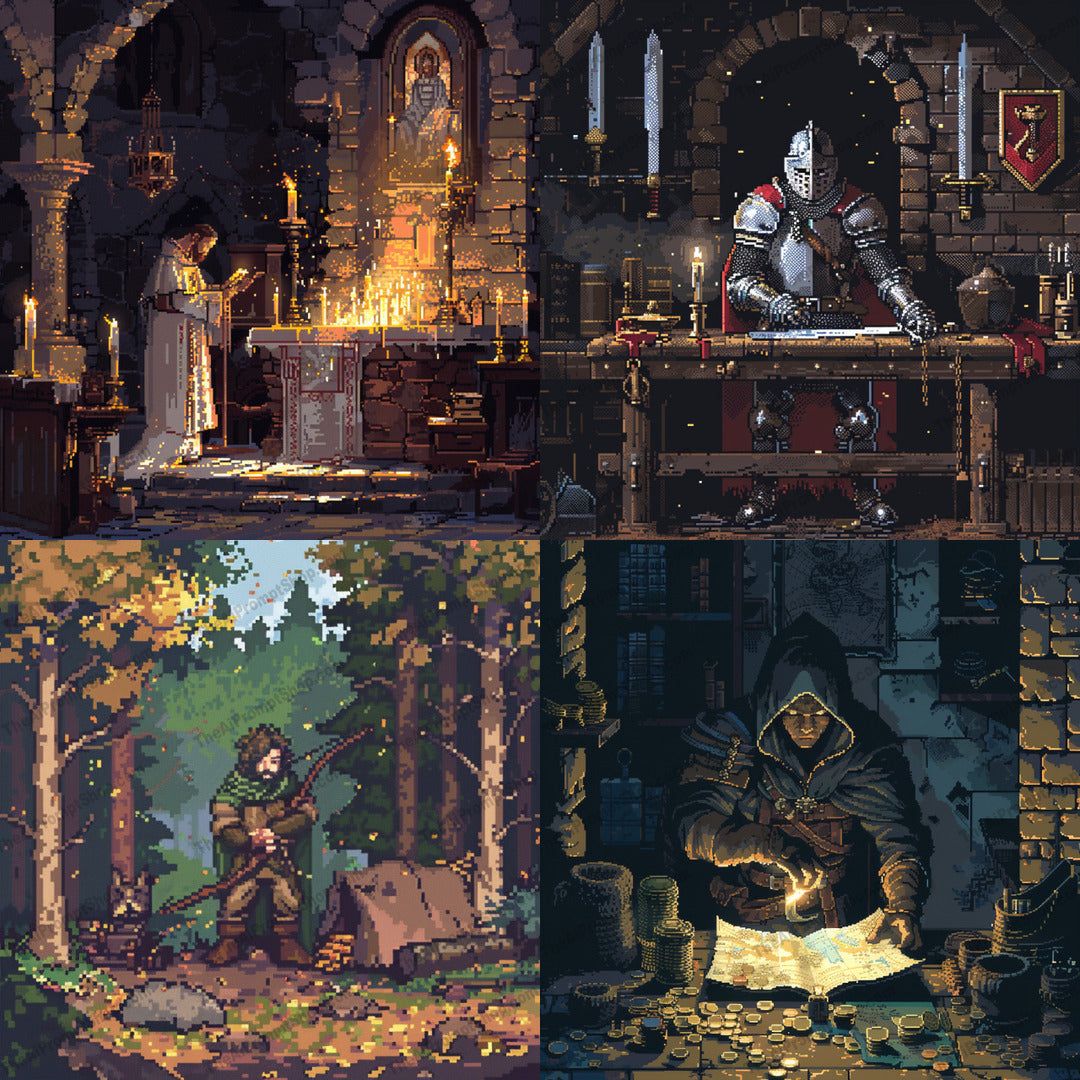 1080x1080 Medieval Pixel Art AI MidJourney Image Prompt, 8227