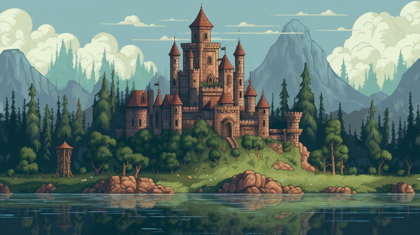 1456x816 Castle Themed 2D RPG Pixel Art Background. Castle Pixel Art. Background Art