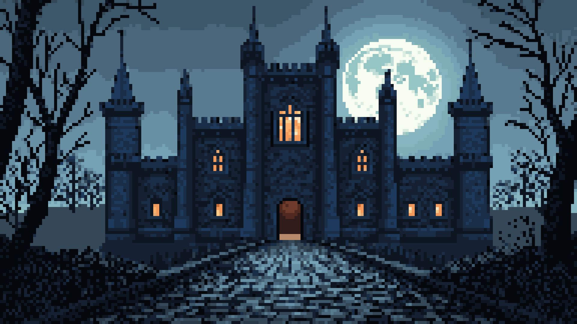 1920x1080 Moon Castle Free Pixel Art Side Scroller Background