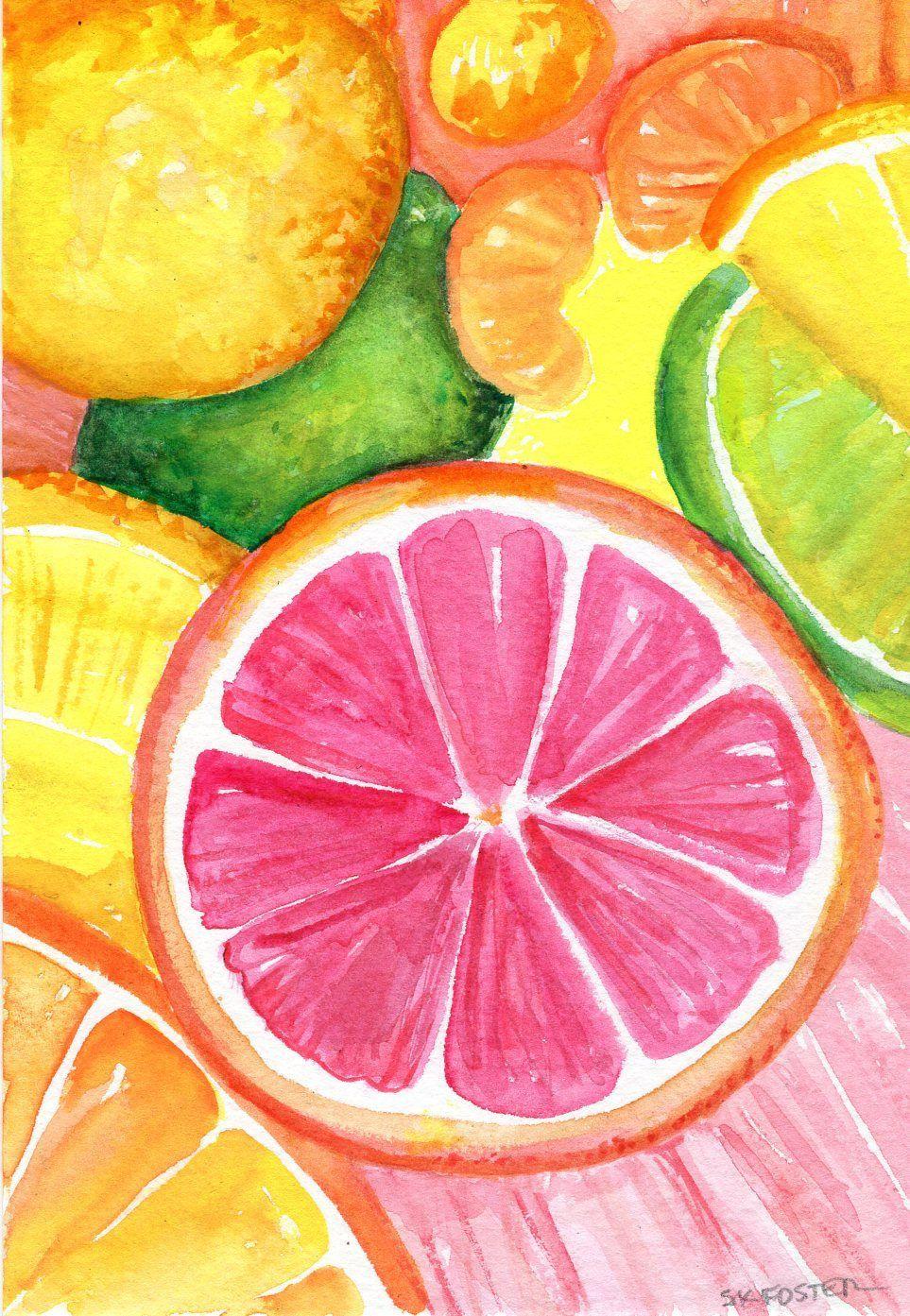 963x1393 Original Citrus Watercolor Painting Grapefruit, Lemon, Orange
