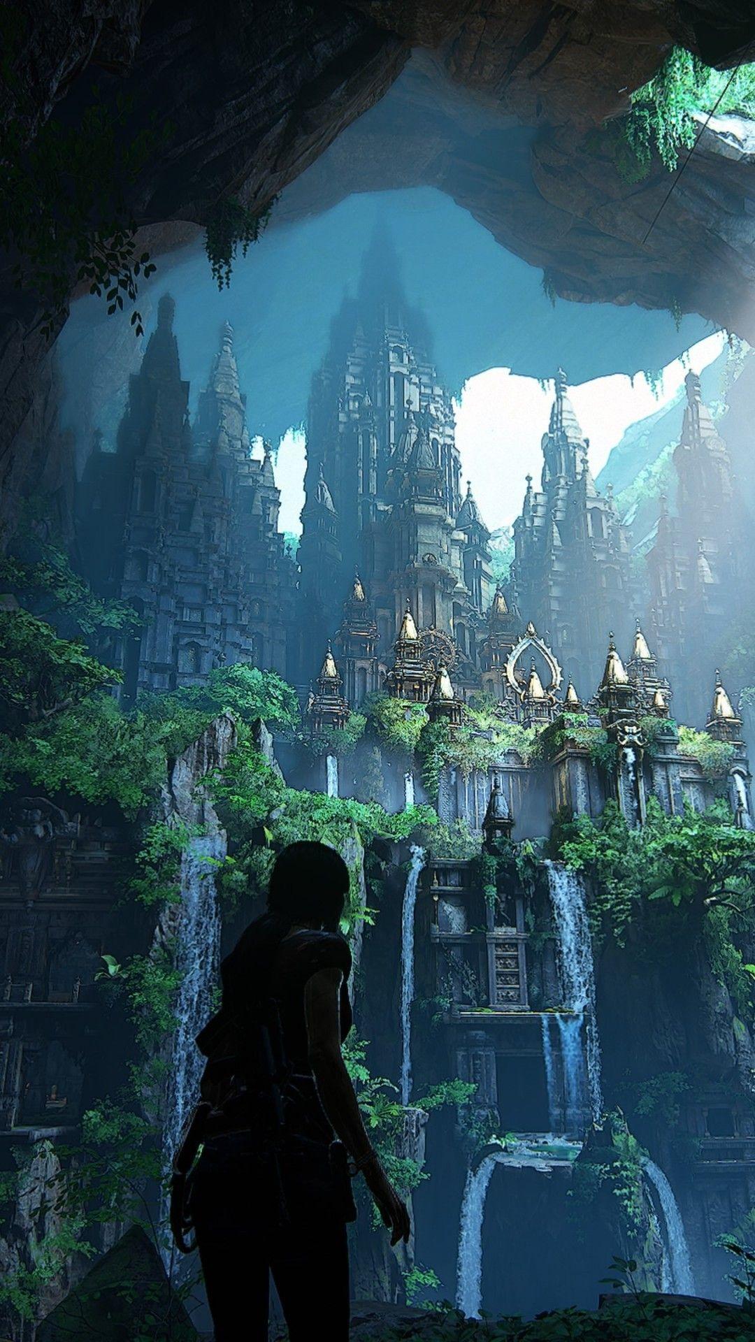 1080x1920 Download 1080x1920 Uncharted: The Lost Legacy, Underground City, Waterfall Wallpaper for iPhone iPhone 7 Plus, iPhone 6+, Sony Xperia Z, HTC One