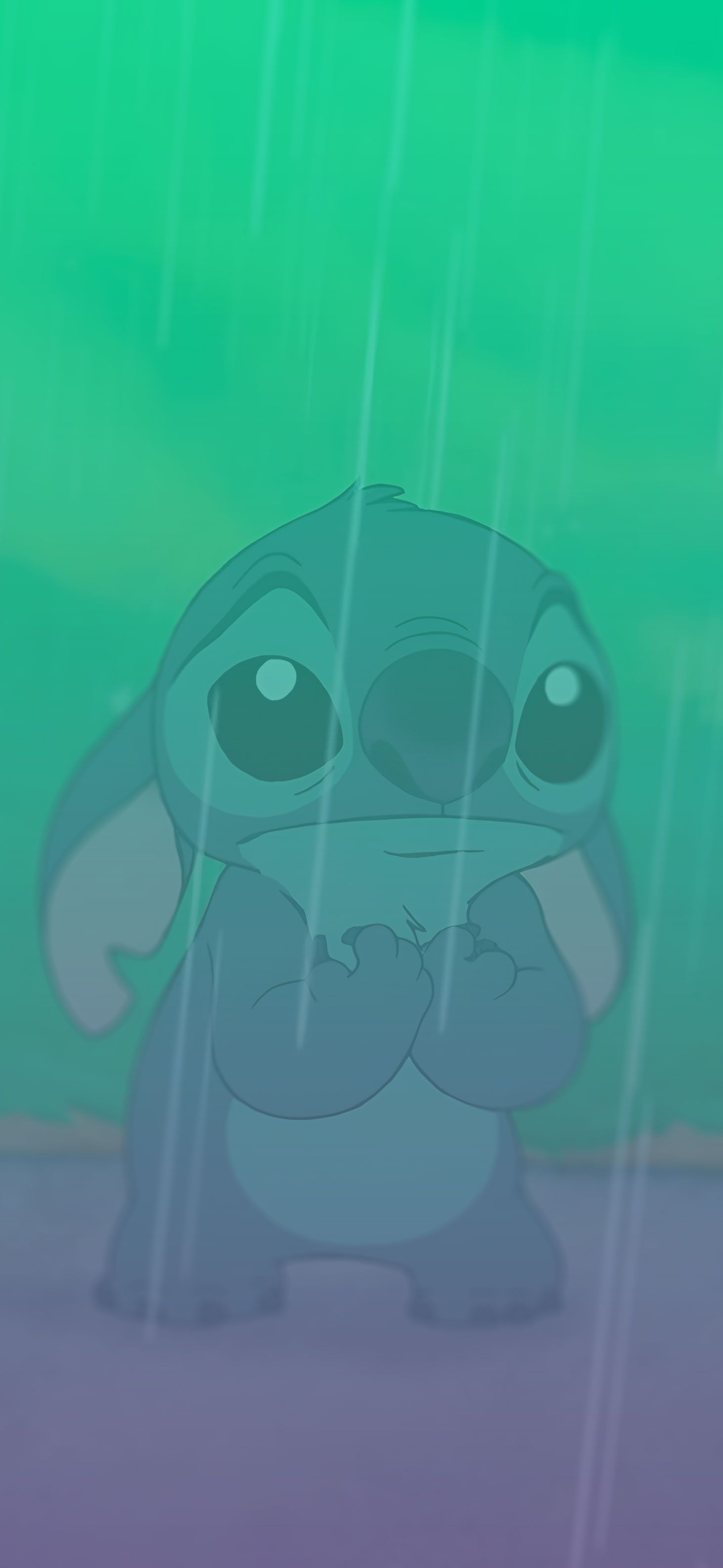 1463x3171 Lilo & Stitch Sad Stitch in the Rain Wallpaper