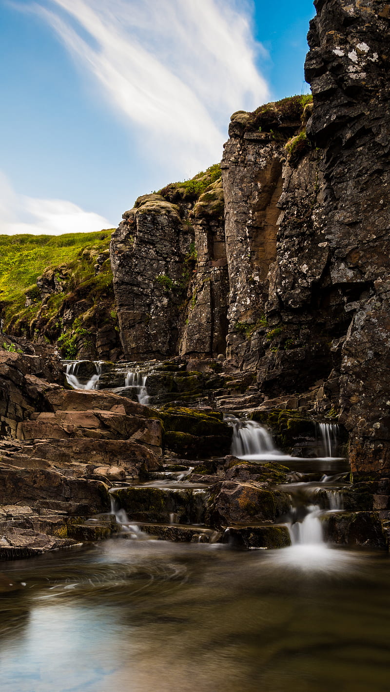 800x1419 River run, iceland, landscape, nature, sky, water, HD phone wallpaper