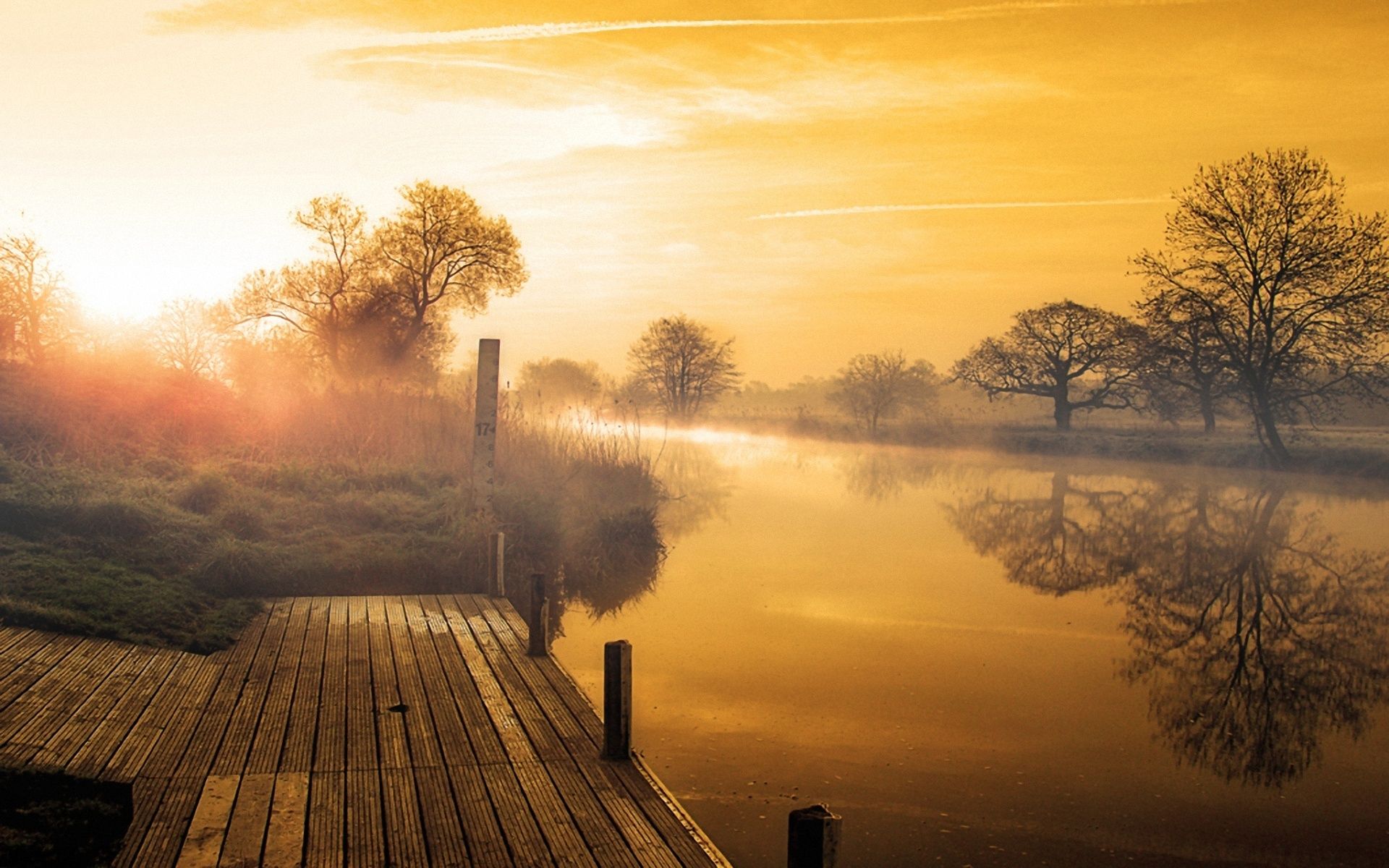 1920x1200 Golden River Mist: Serene Nature at Dawn HD Wallpaperx1200