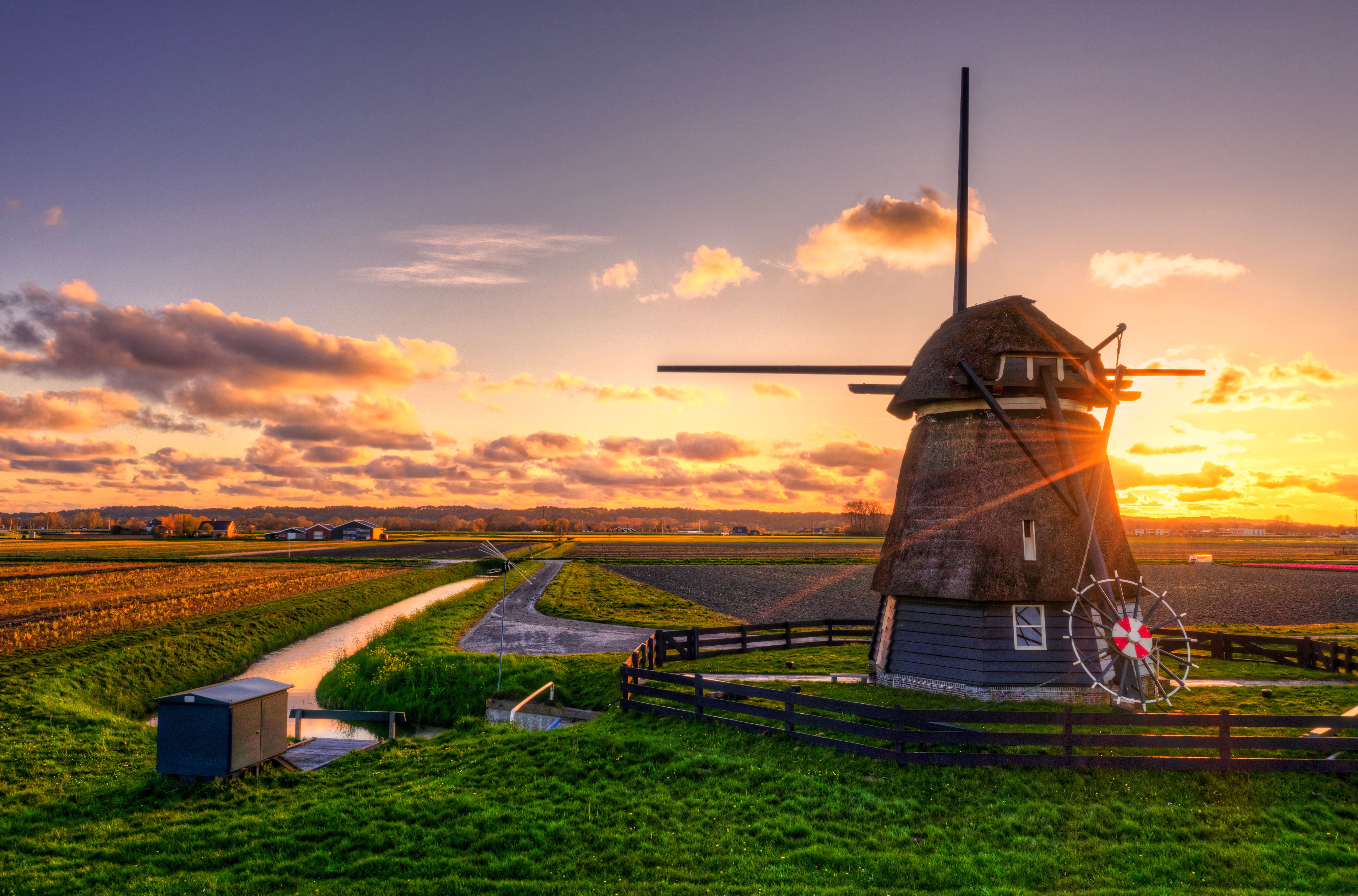 5120x3380 Download Sunset Landscape Man Made Windmill 4k Ultra HD Wallpaper by Alex de Haasx3380