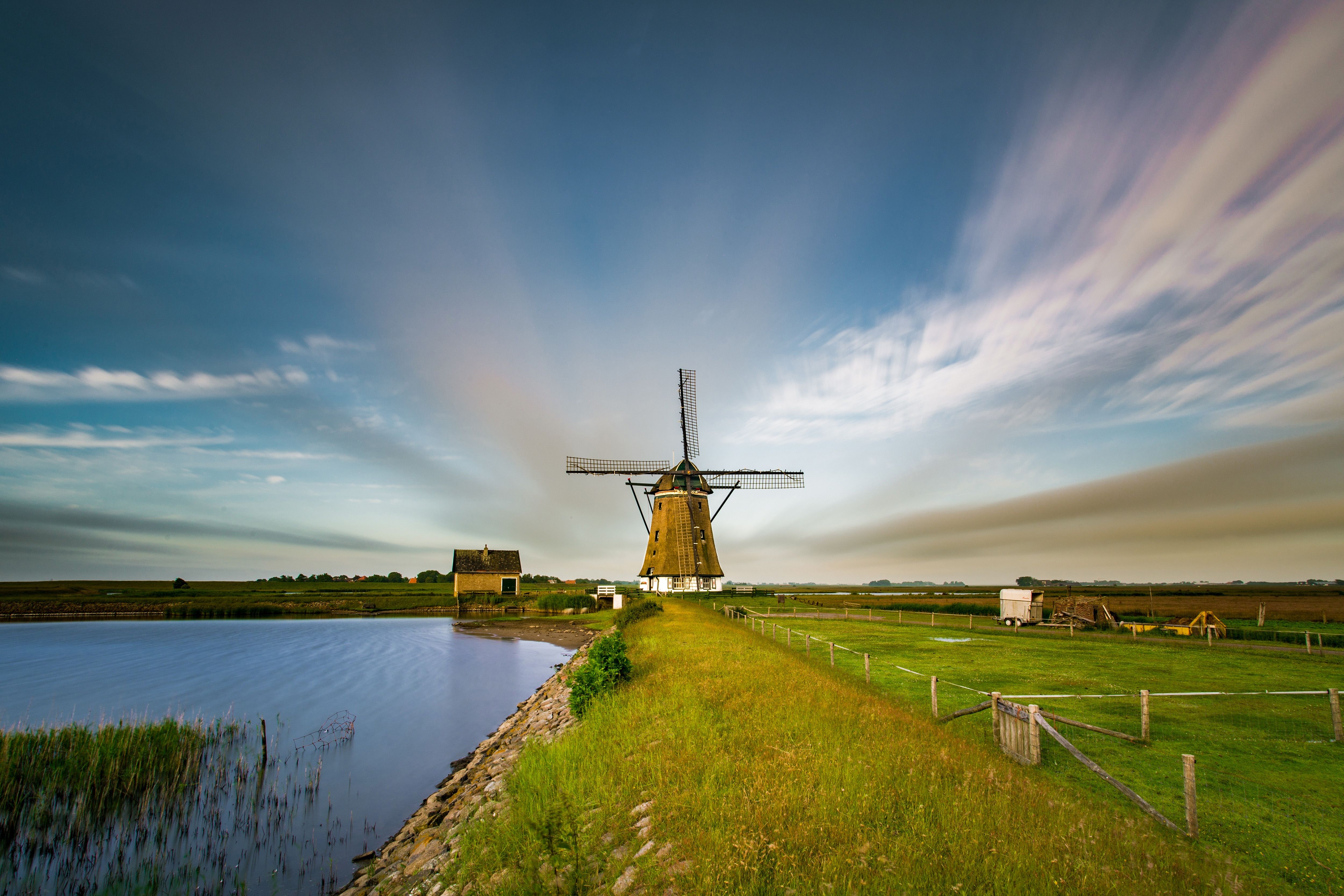 5000x3333 Windmill On Lake Royalty Free