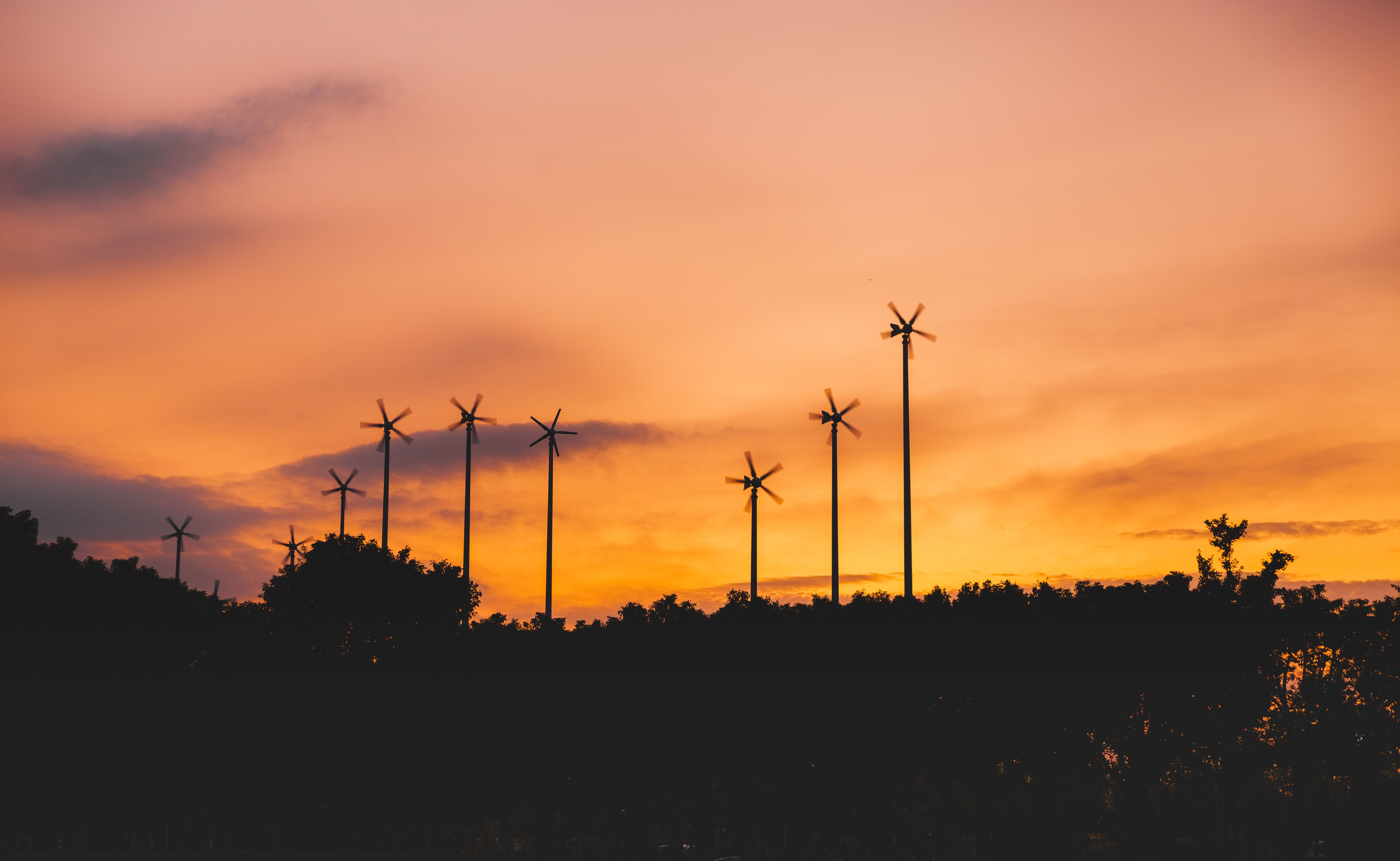 6000x3693 Silhouette Of Windmills · Free