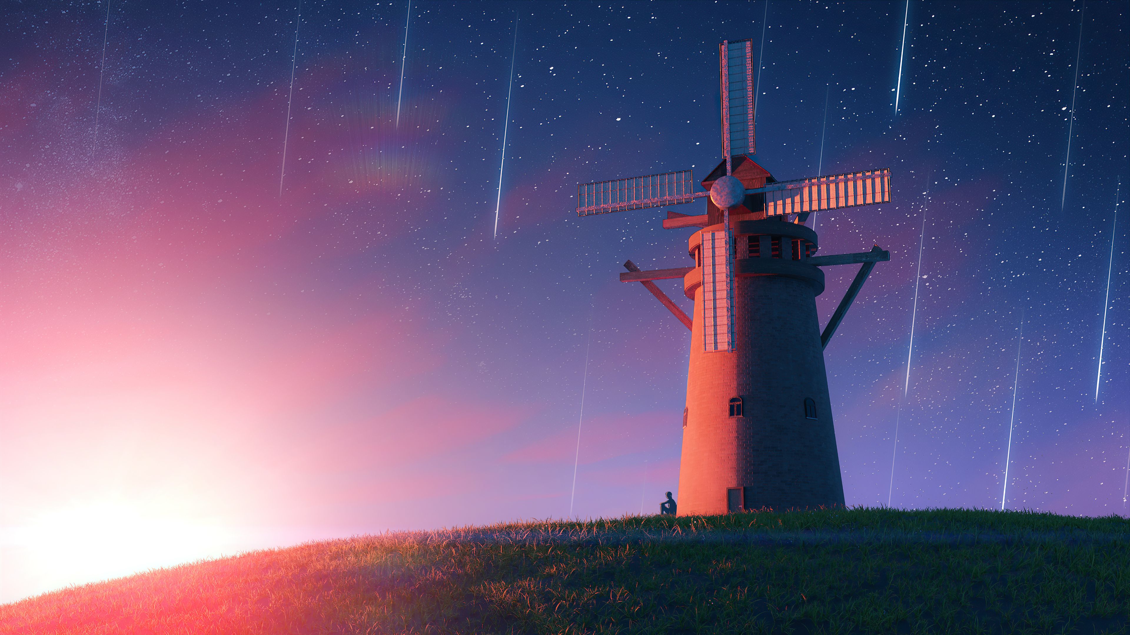 3840x2160 Sunrise Meteorite Windmill 4k Wallpaper, HD Artist Wallpaper, 4k Wallpaper, Image, Background, Photos and Picture