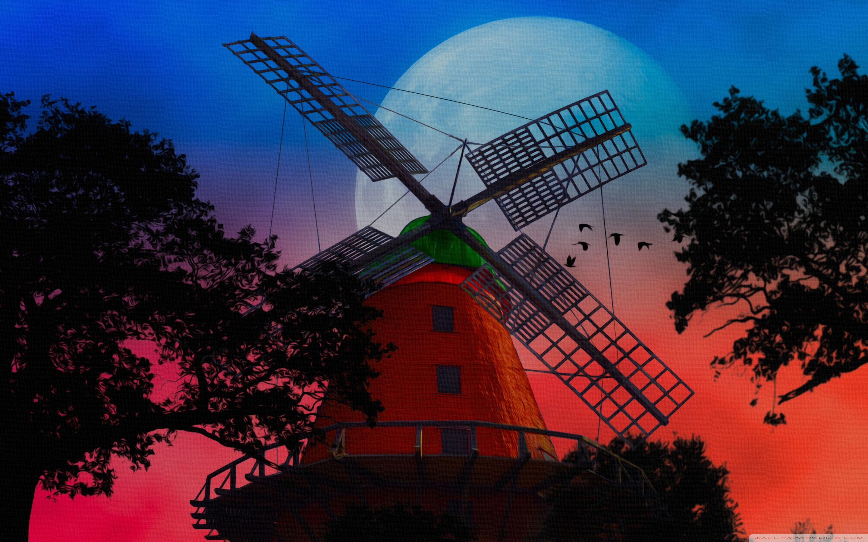 2880x1800 Windmill, mill, night, shadow, moon 4K UHD Wallpaper for UltraHD Desktop and TV : Widescreen and UltraWide Display : Smartphone and Tablet Devices