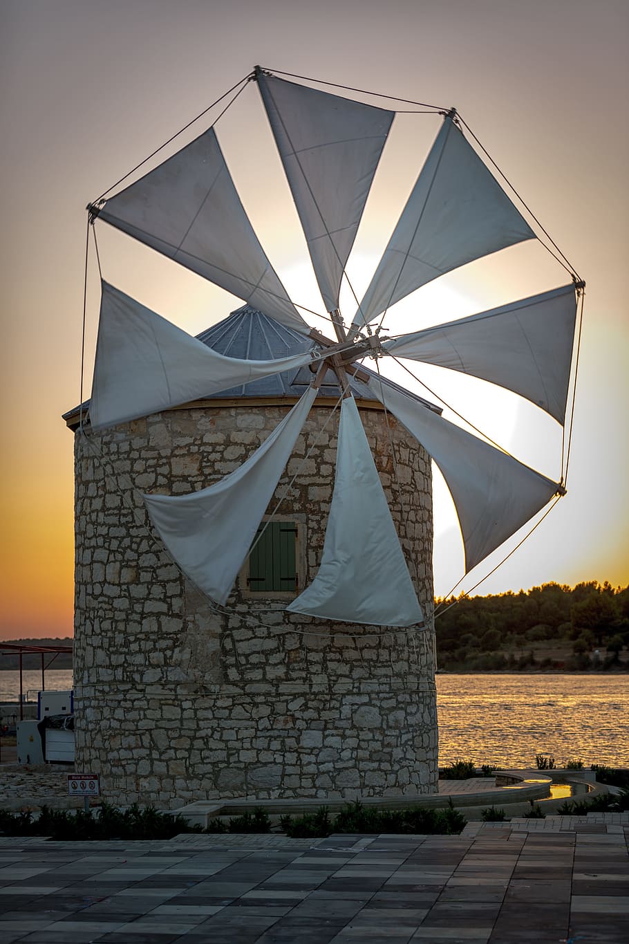910x1365 HD wallpaper: windmill, wing, mediterranean, medulin, koroatien, water, sky