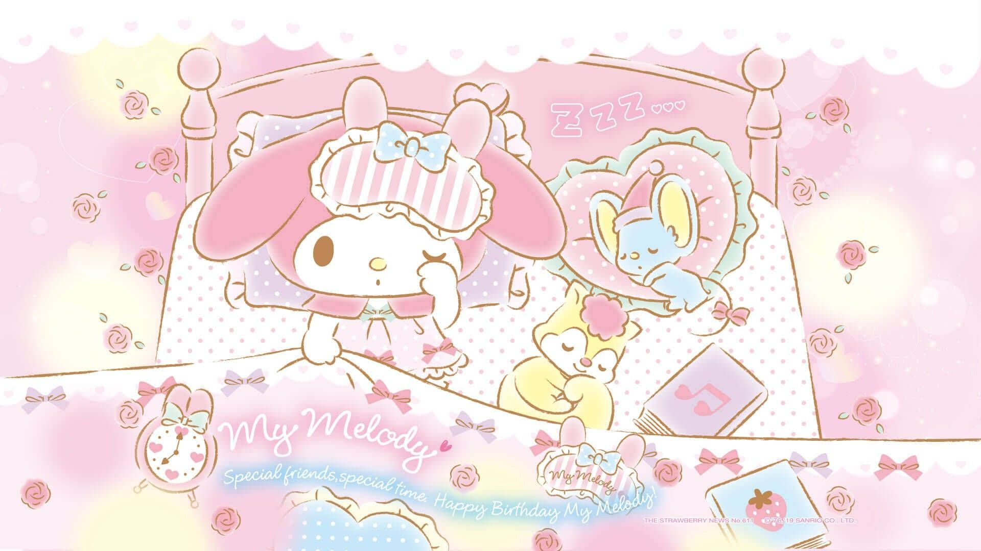 1920x1080 My Melody Sleeping On Bed Wallpaper