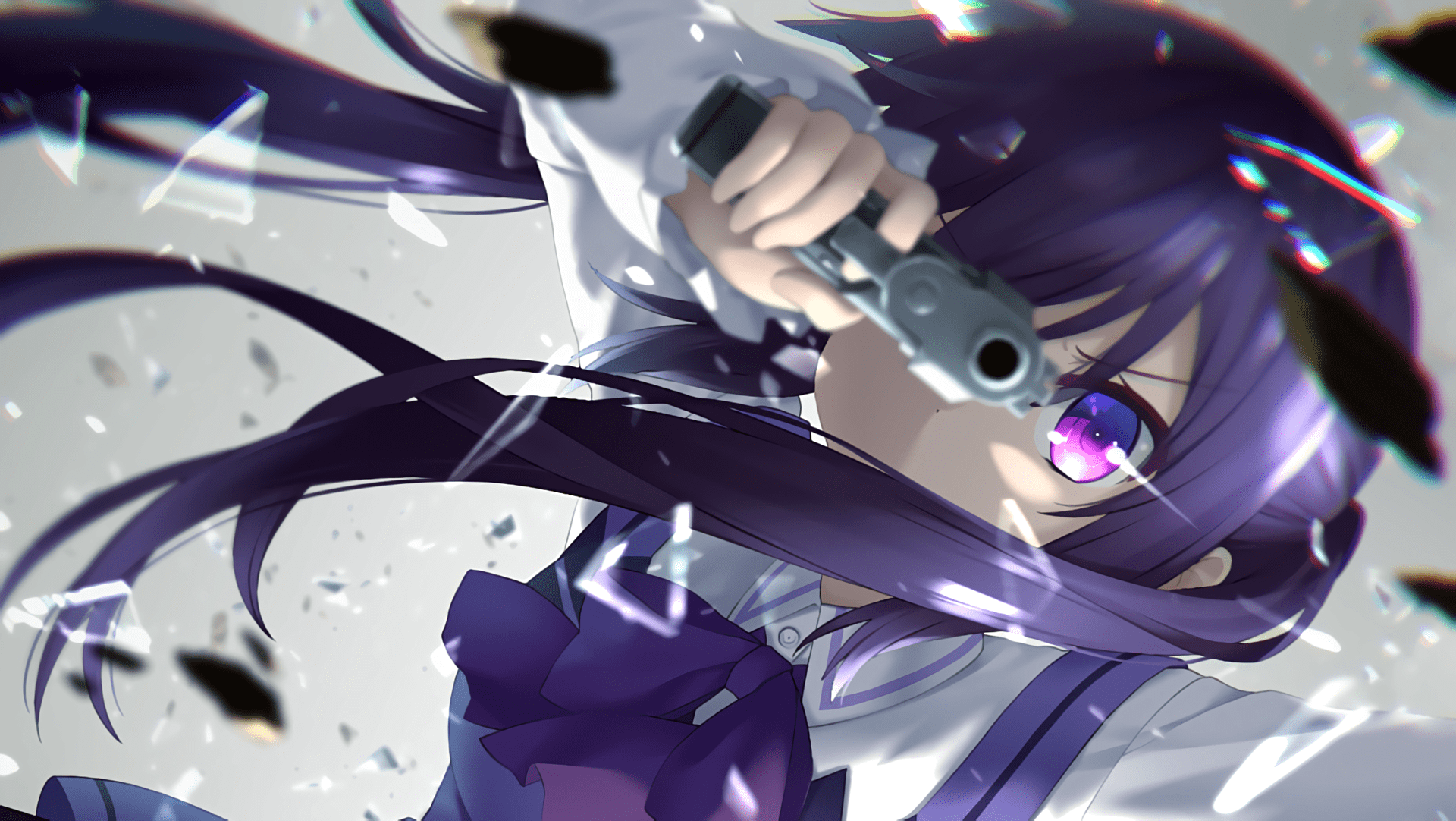 1920x1082 #gun, #Tedeza Rize, #purple hair, #twintails, #pistol