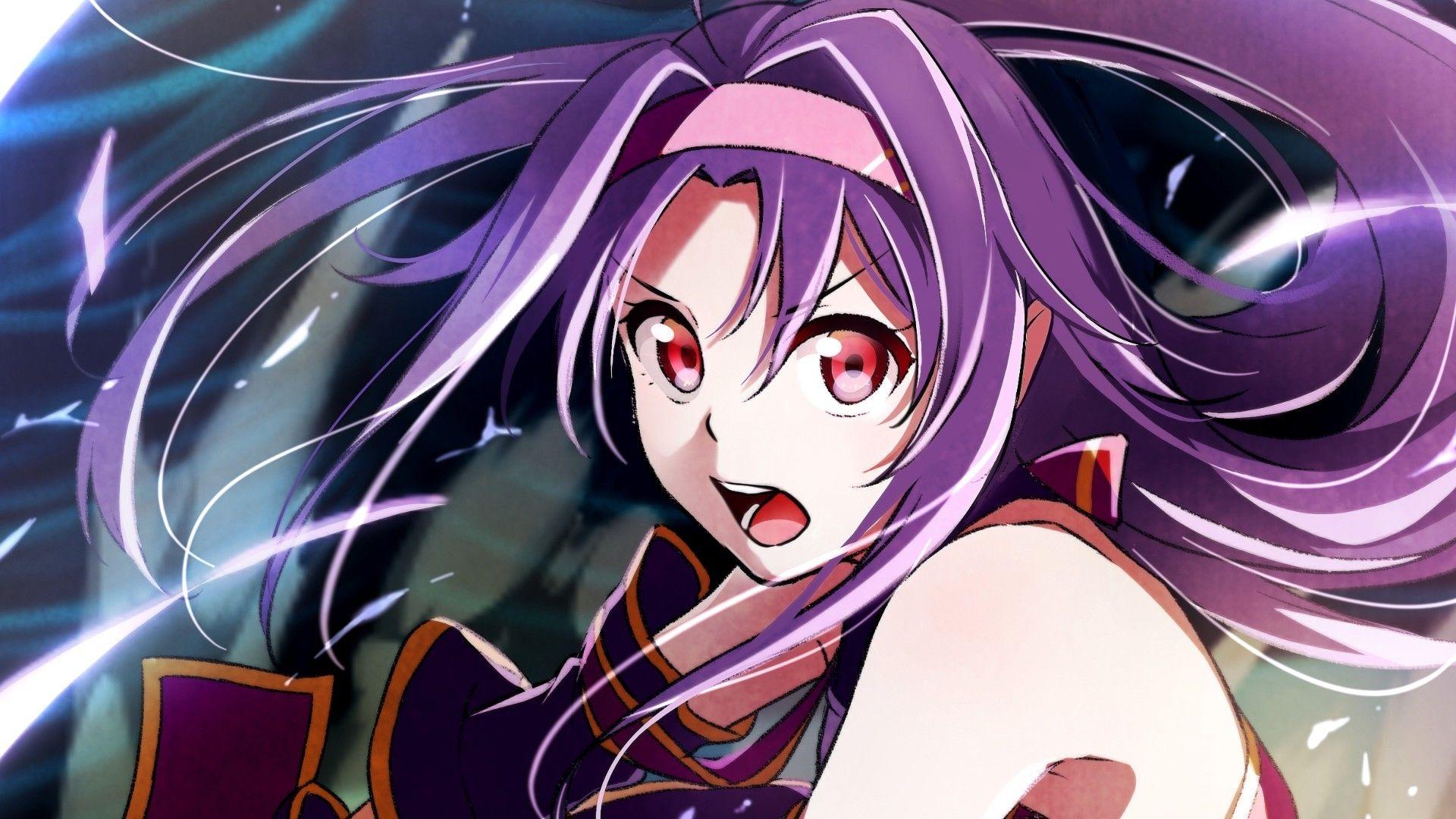 1920x1080 purple Hair, Red Eyes, Anime, Anime Girls, Konno Yuuki, Sword Art