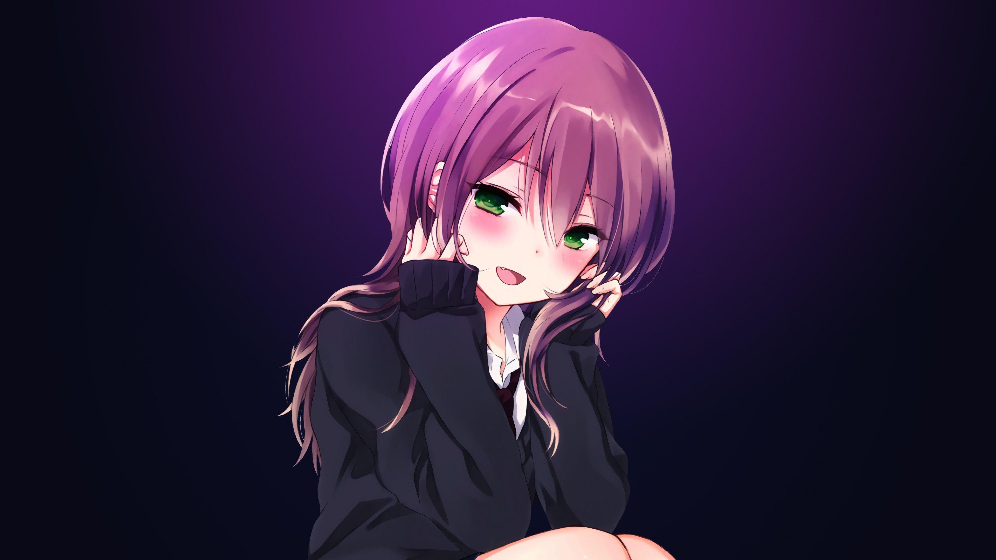 3840x2160 #long hair, #purple hair, #anime, #anime girls, #green