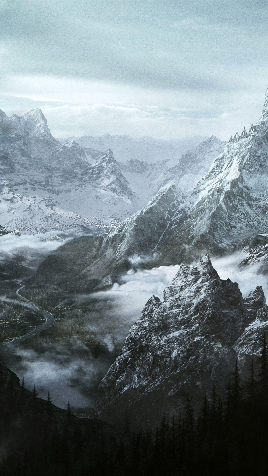 1080x1920 The Elder Scrolls V: Skyrim, mountains, art picture 1080x1920