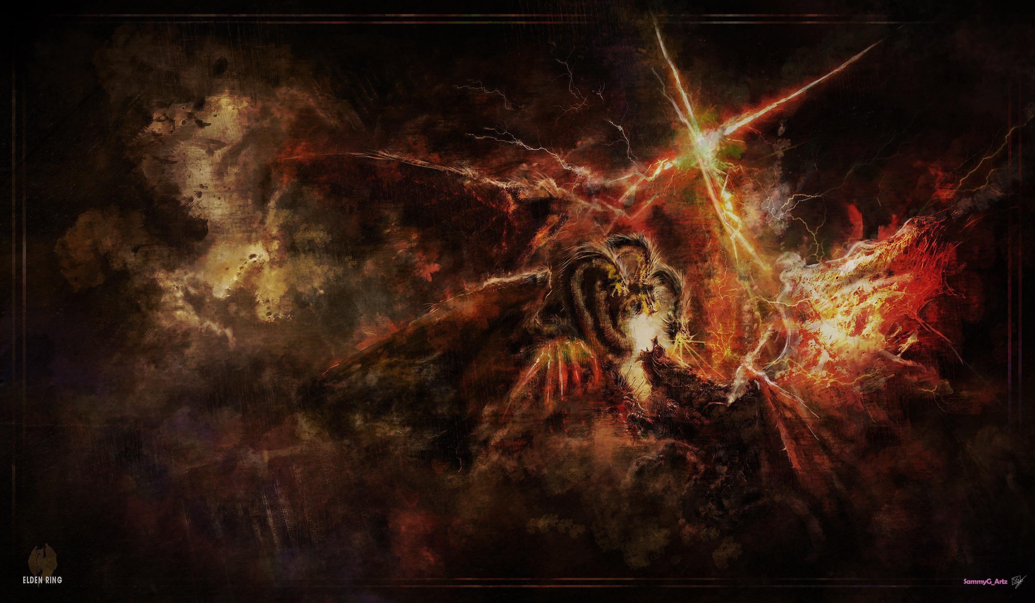 3296x1920 I made an artwork of Bayle the dread VS Dragonlord Placidusax