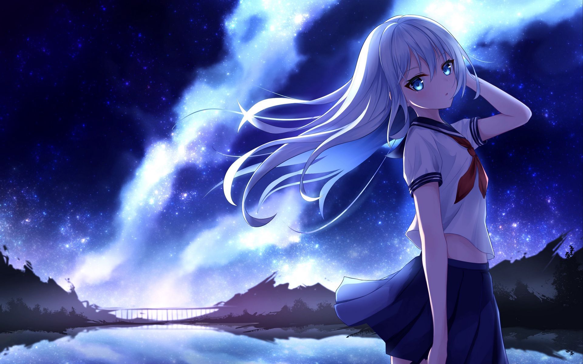 1920x1200 Download wallpaper 1920x1200 girl, sailor suit, night, anime, art, blue widescreen 16:10 HD background