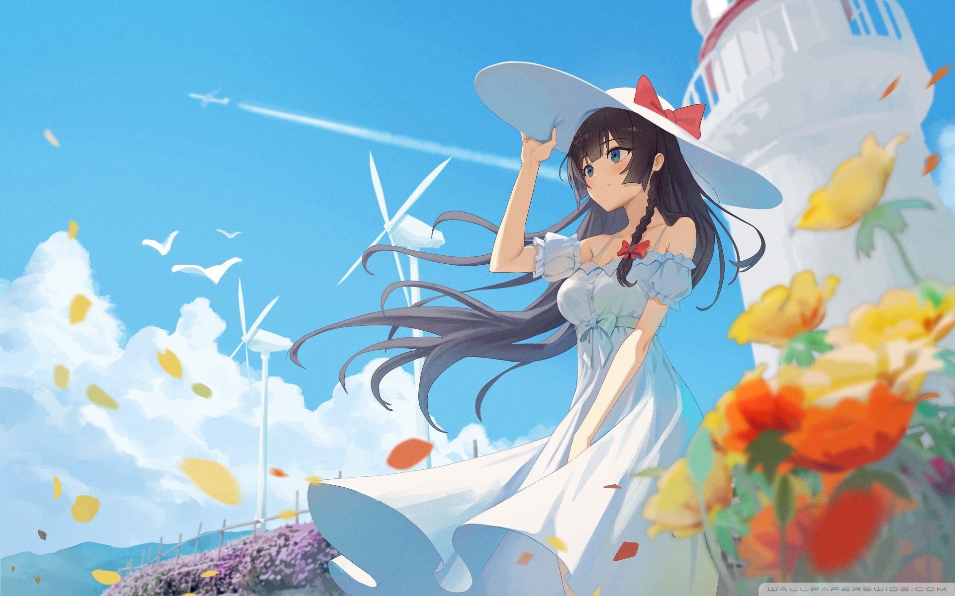 1920x1200 Girl, Anime, Lighthouse, Flowers, Summer, Wind Turbines 4K UHD Wallpaper for UltraHD Desktop and TV : Widescreen and UltraWide Display : Dual Monitor : Smartphone and Tablet Devices