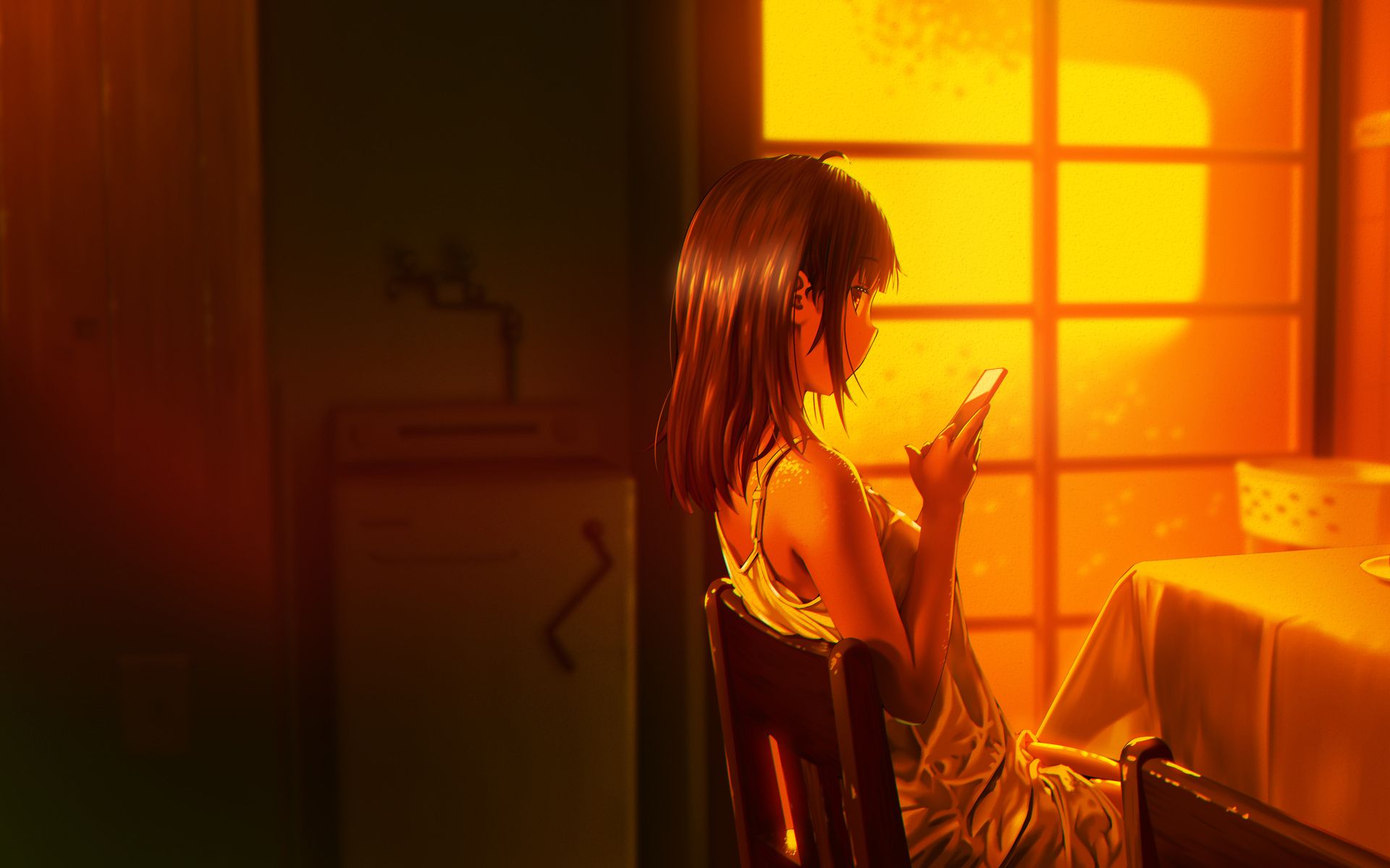 1920x1200 Anime Girl Using Phone Sitting Alone At Sofa 1080P Resolution , HD 4k Wallpaper, Image, Background, Photos and Picture