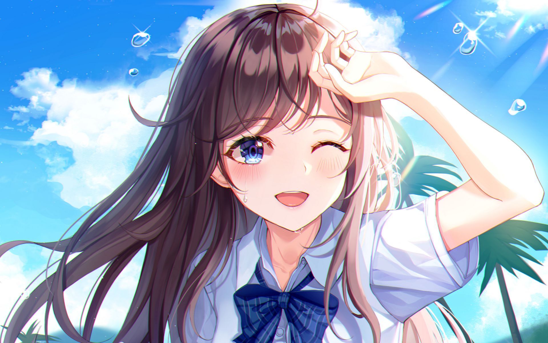 1920x1200 Download wallpaper 1920x1200 girl, smile, beach, summer, anime, art, cartoon widescreen 16:10 HD background