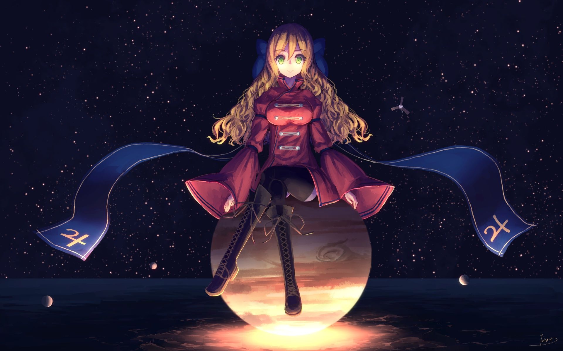 1920x1200 Wallpaper planet, anime, art, girl for mobile and desktop, section арт, resolution 1920x1200