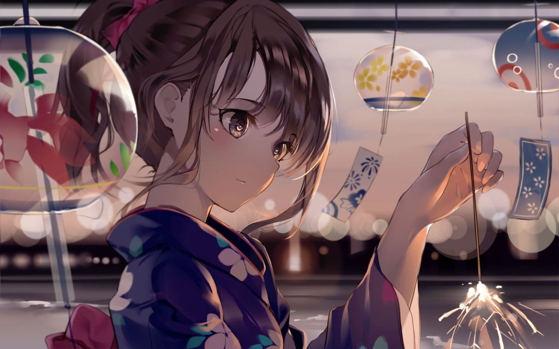 1920x1200 Festival Night Anime Girl HD Wallpaper