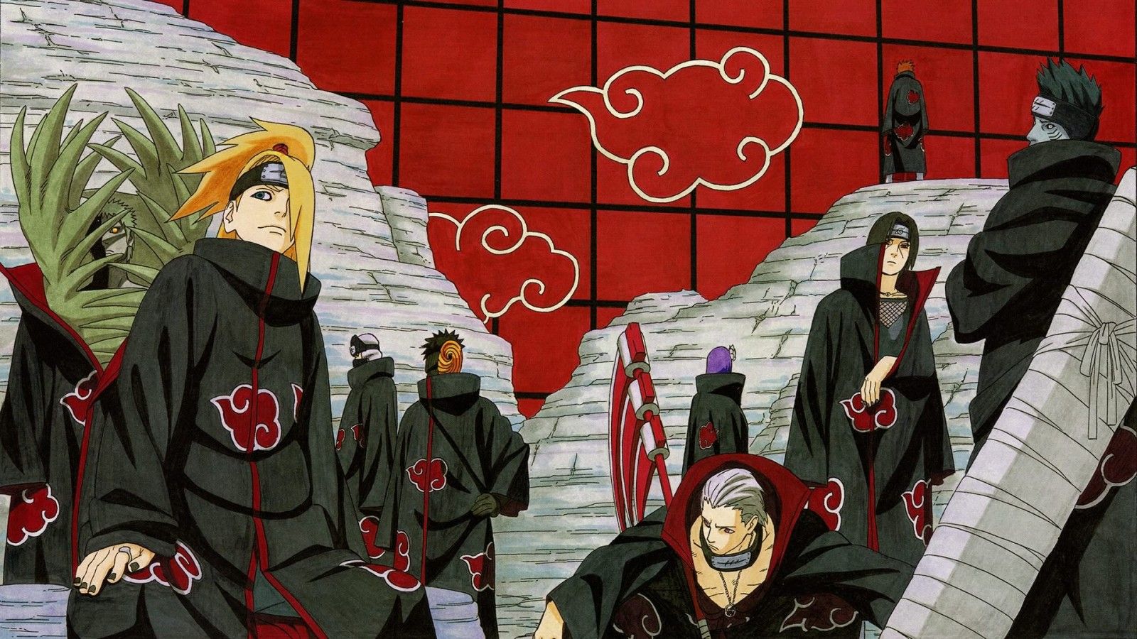1600x900 Akatsuki (Naruto) Itachi Uchiha Jugo Nagato Deidara HD Anime Wallpaper