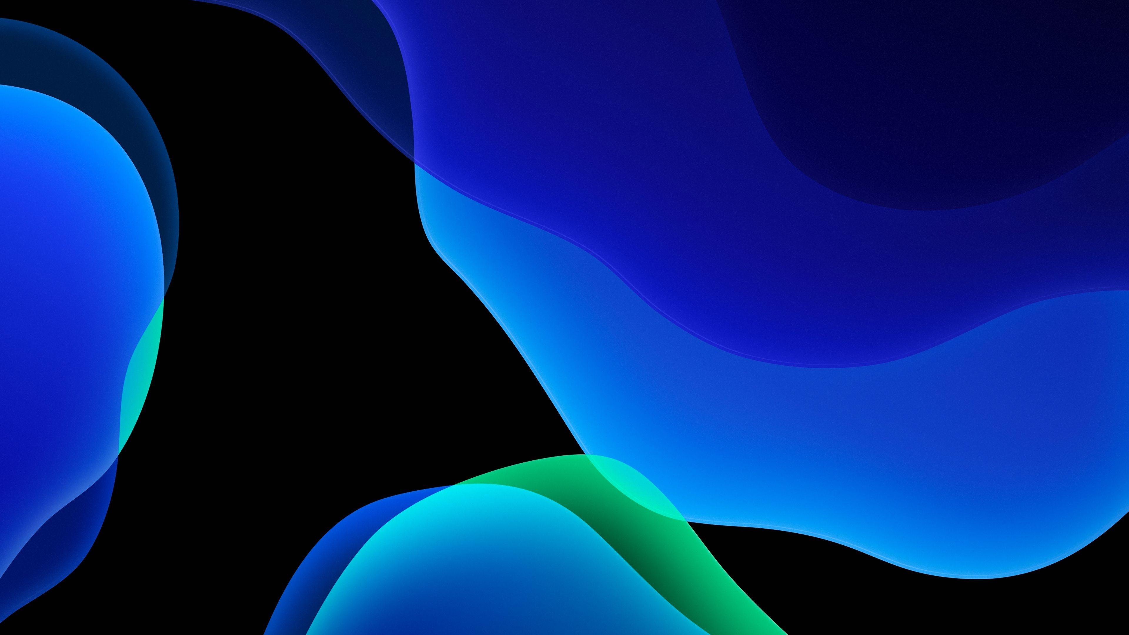 3840x2160 iOS 13 iPadOS Dark Mode Blue Wallpaper