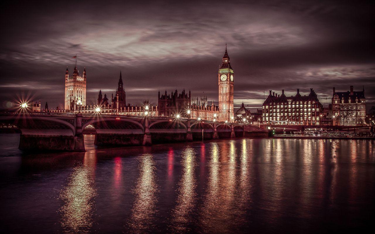 1280x800 Wallpaper London Big Ben England Thames Bridges night time Cities