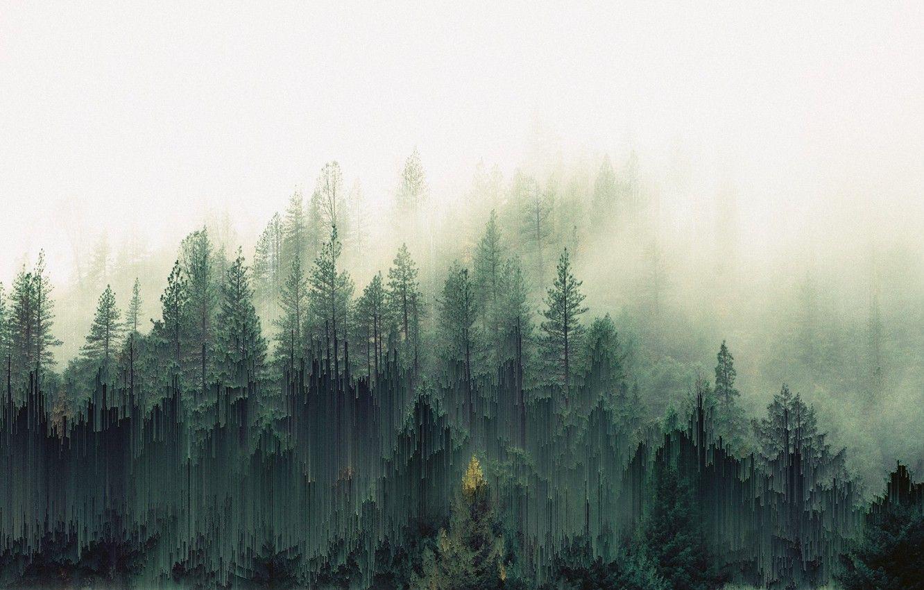 1332x850 Wallpaper Fog, Forest, Art, Pixels image for desktop, section арт
