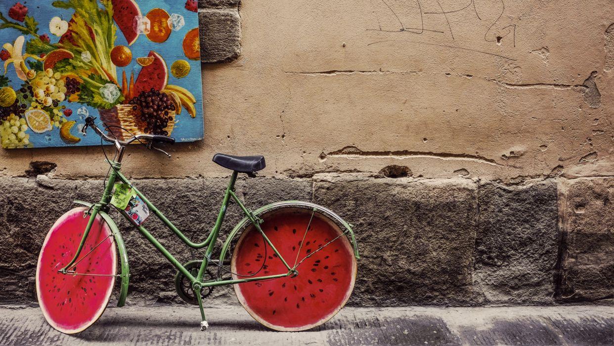 1242x700 Bicycle bike brick classic concrete fruits old painting retro