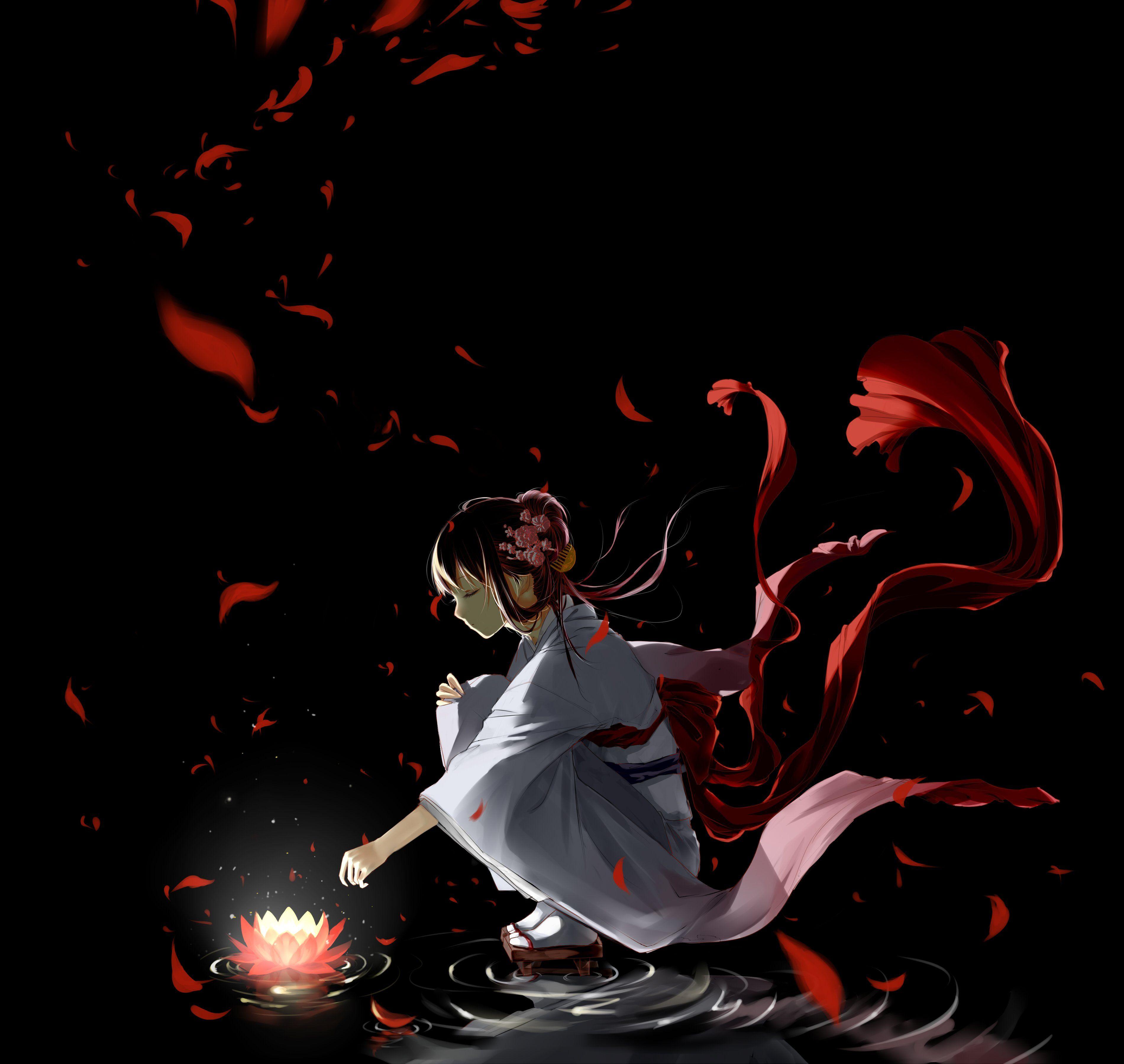 3800x3600 đêm, Hoa sen, Con gái, Đáng sợ, Anime Hình nền có độ phân giải cao / Máy tính để bàn